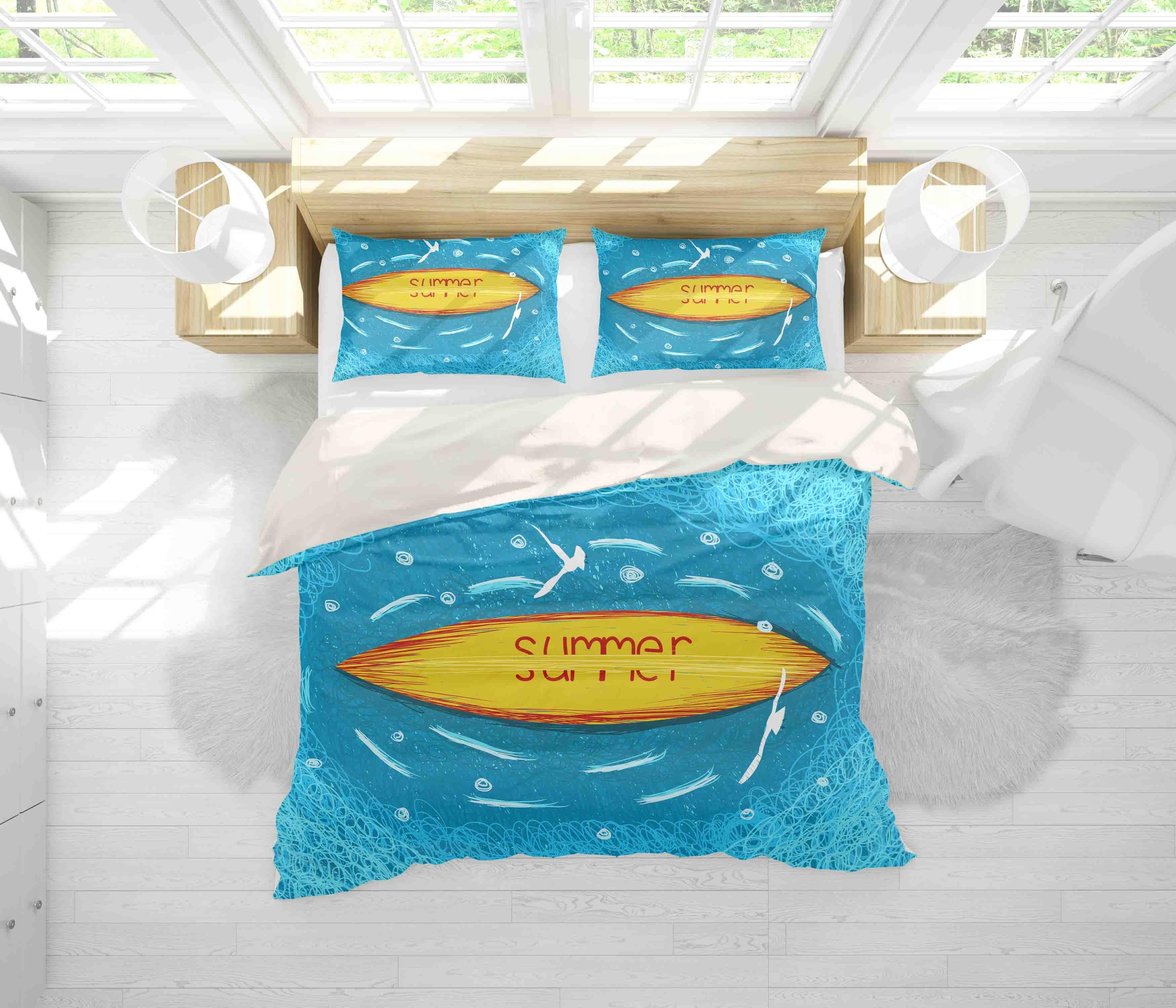3D Blue Boat Summer Seagull Quilt Cover Set Bedding Set Pillowcases 145- Jess Art Decoration