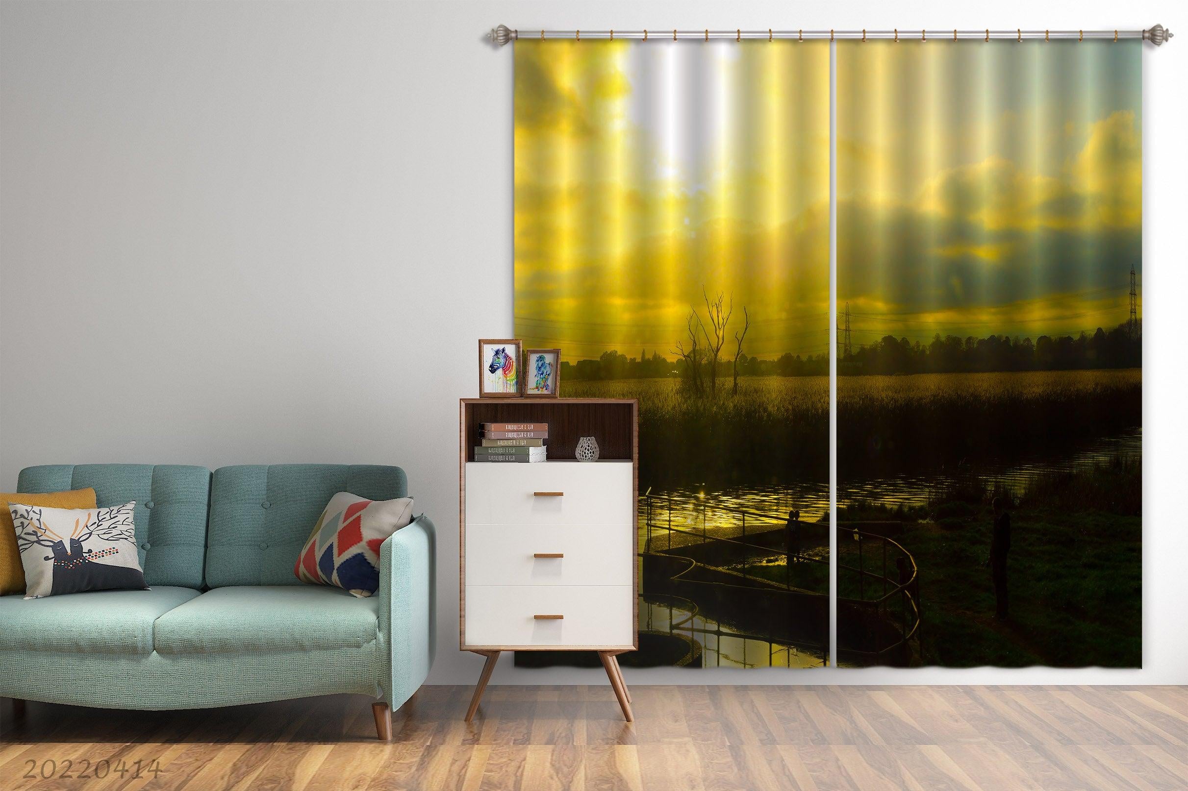 3D Landscape Nature Horizon Cloud Sky Sun Curtains and Drapes GD 4126- Jess Art Decoration