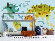 3D Blue World Map Kids Wall Mural Wallpaper LQH 146- Jess Art Decoration