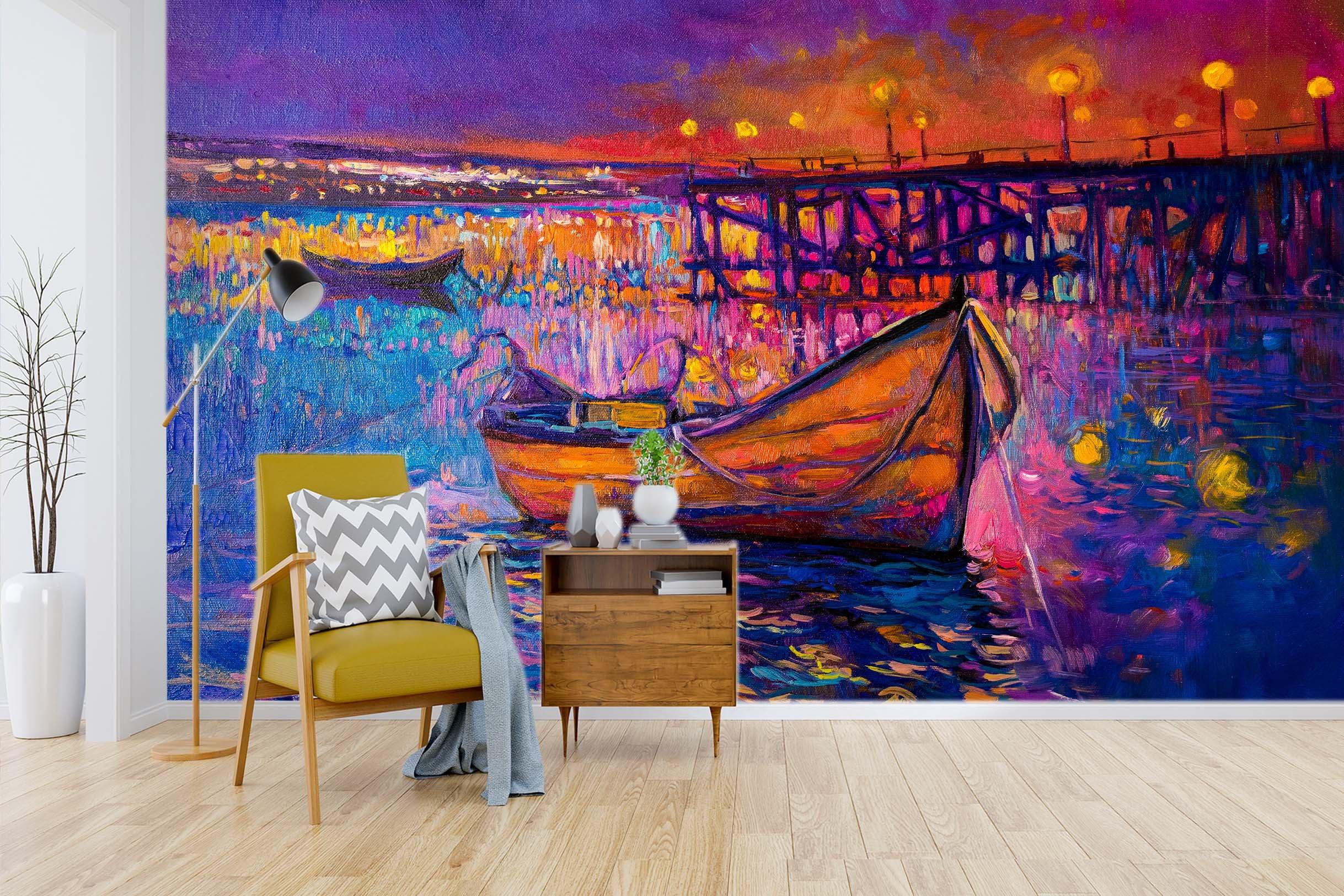 3D Oil Painting Ocean Boat Light Wall Mural Wallpaper  sww 34- Jess Art Decoration