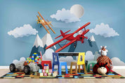 3D Cartoon Mountain Cloud Airplane Wall Mural Wallpaper LQH 292- Jess Art Decoration