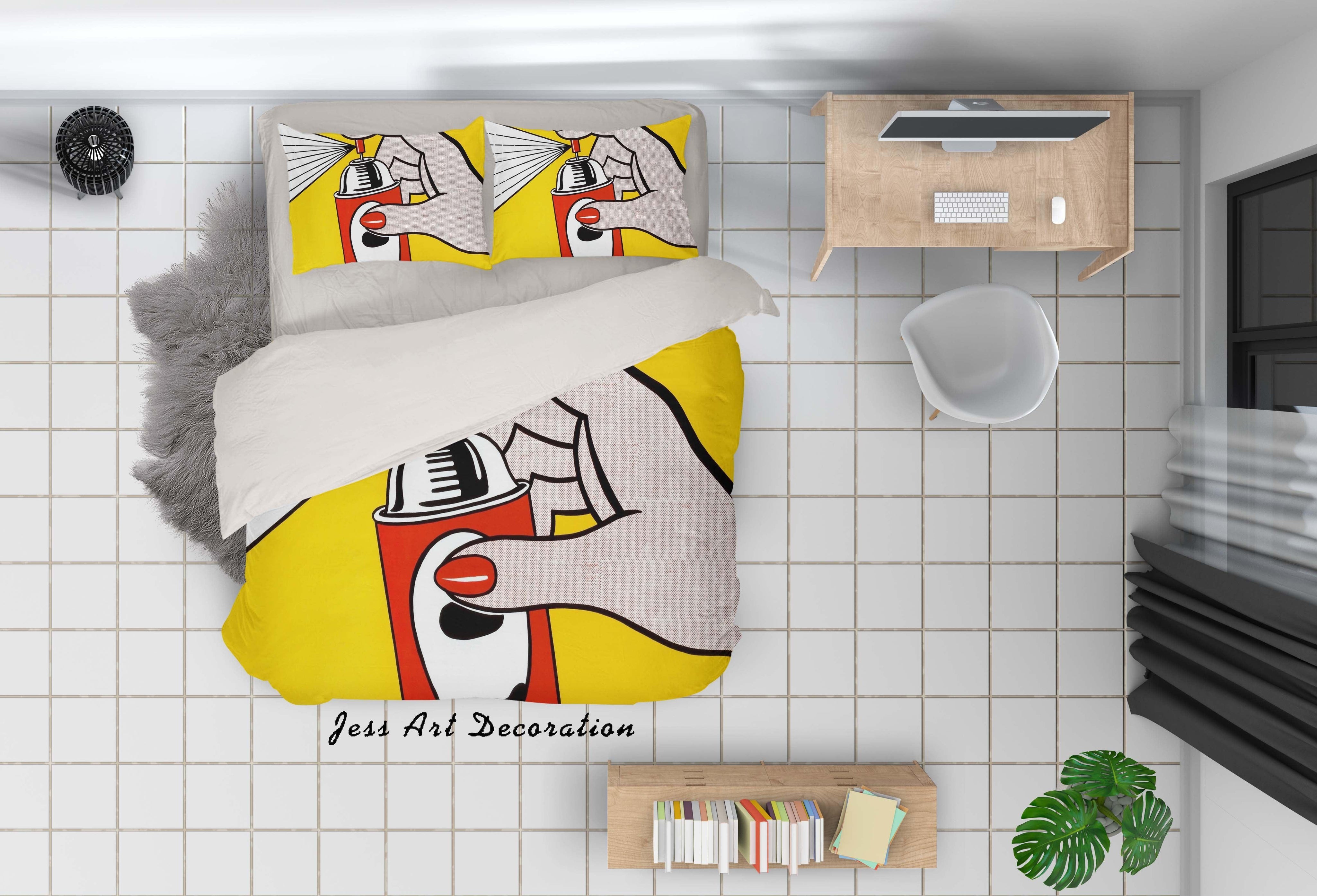 3D Graffiti Hand Yellow Quilt Cover Set Bedding Set Duvet Cover Pillowcases LXL- Jess Art Decoration