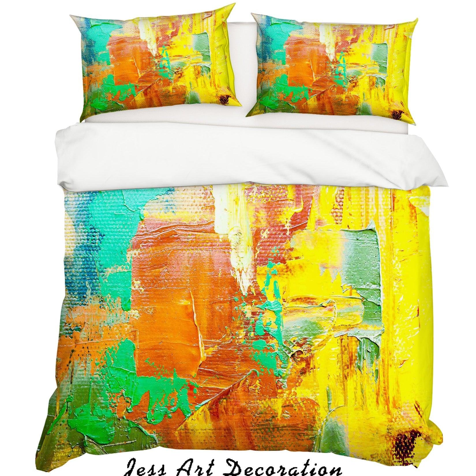 3D Abstract Green Golden Oil Painting Quilt Cover Set Bedding Set Pillowcasesn 39- Jess Art Decoration