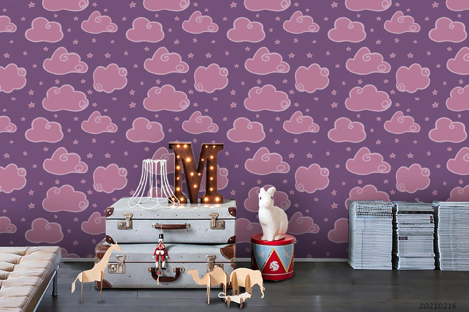 3D Cartoon Space Purple Cloud Wall Mural Wallpaper LQH 35- Jess Art Decoration