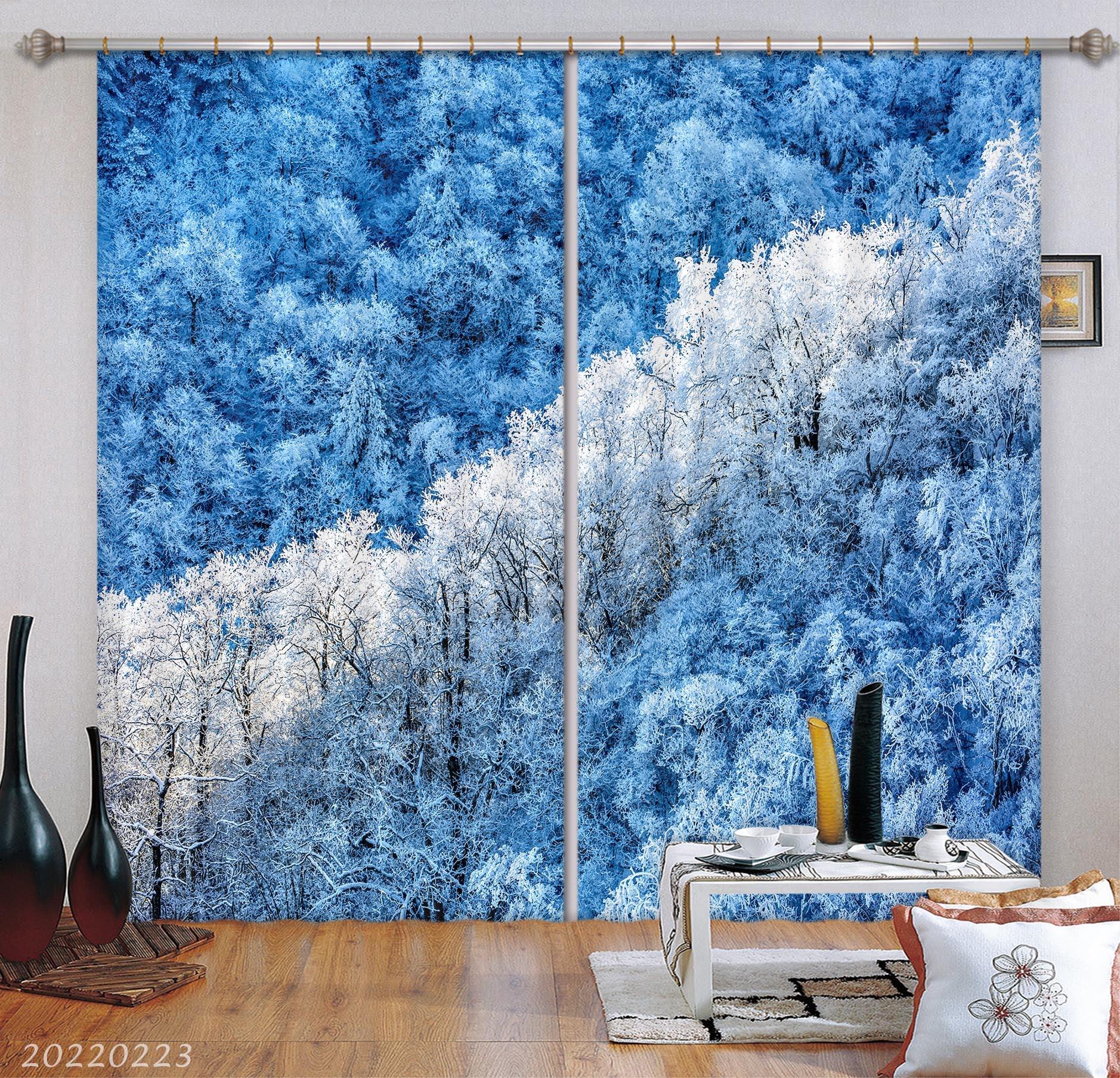 3D Snow Cover Woods Landscape Curtains and Drapes GD 2806- Jess Art Decoration