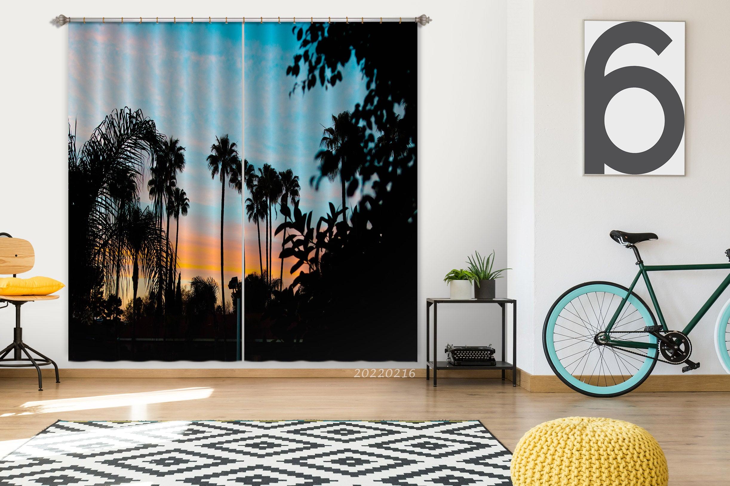 3D Tropical Plants Trees Sunrise Scenery Curtains and Drapes GD 1990- Jess Art Decoration