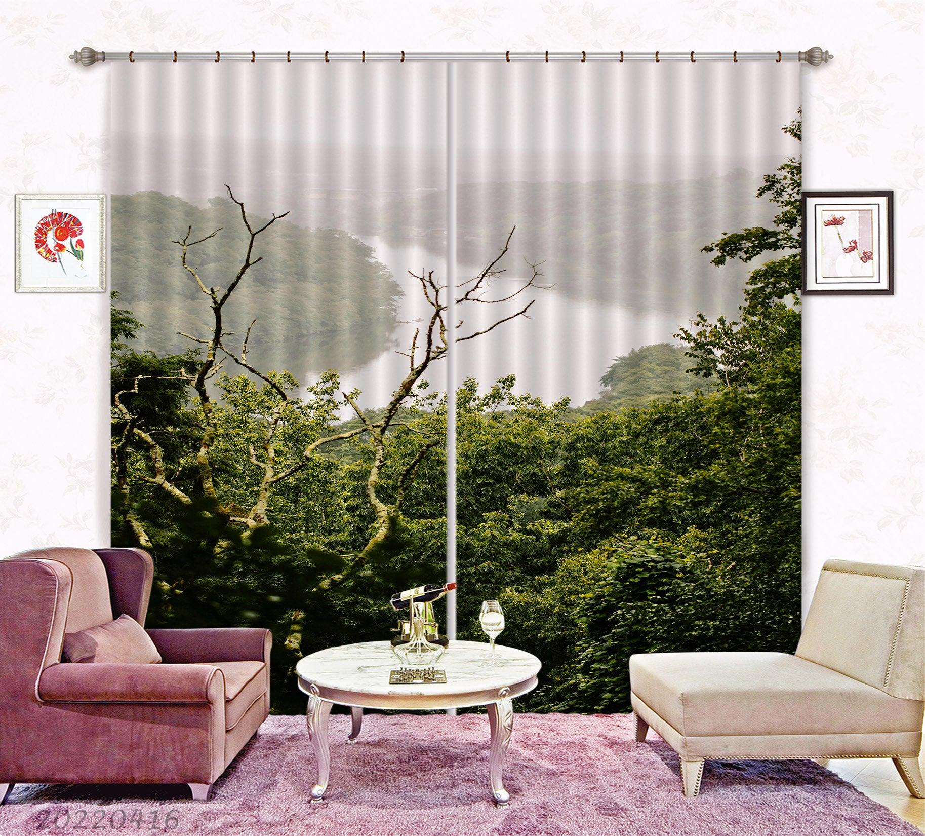 3D Landscape River Mountain Forest Green Trees Curtains and Drapes GD 4328- Jess Art Decoration