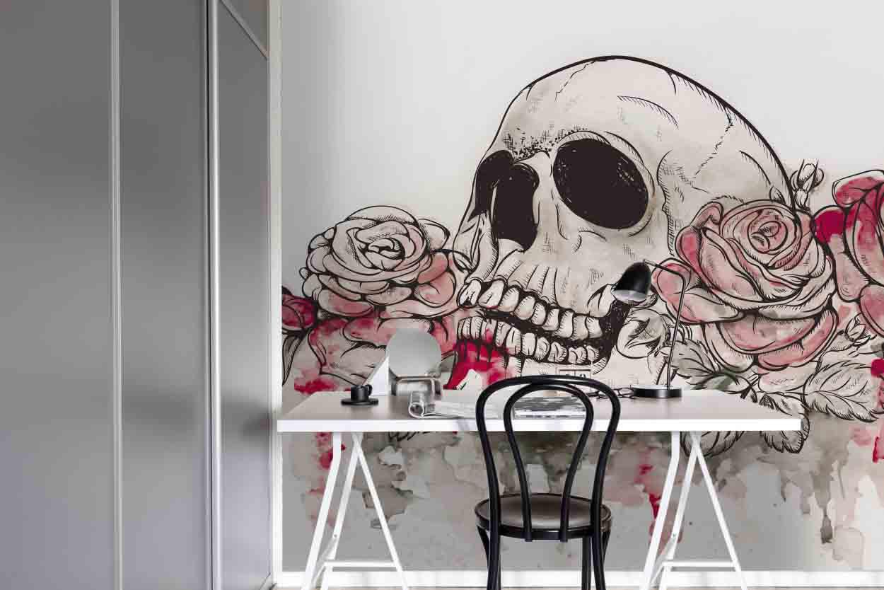 3D Skull Floral skull floral gothic mural wall mural wallpaper for bedroom
