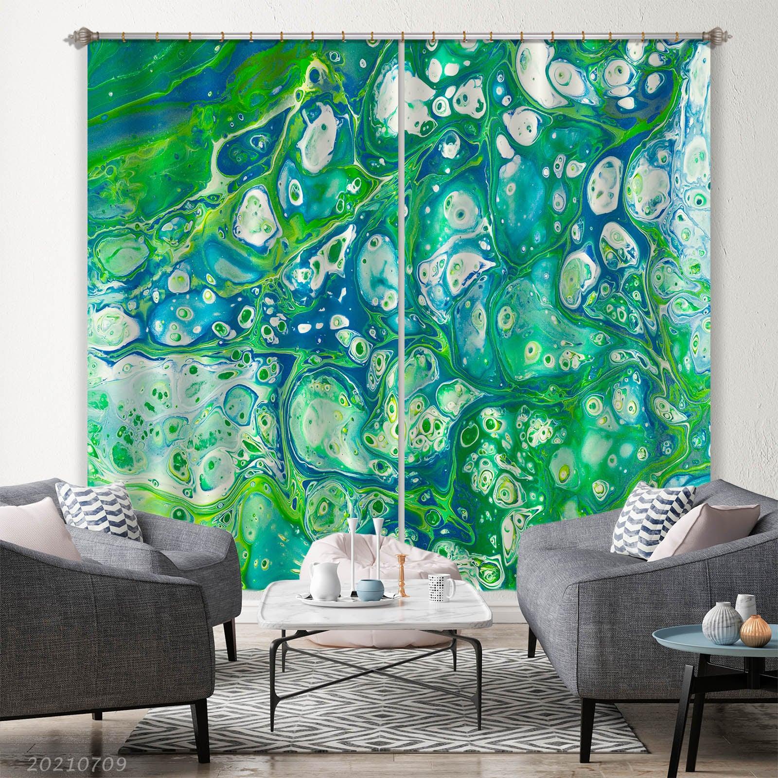 3D Watercolor Green Marble Texture Curtains and Drapes LQH 84- Jess Art Decoration