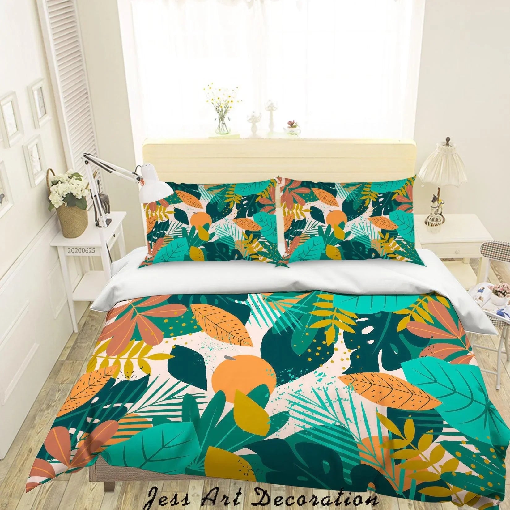3D Green Yellow Leaves Orange Quilt Cover Set Bedding Set Duvet Cover Pillowcases SF02- Jess Art Decoration