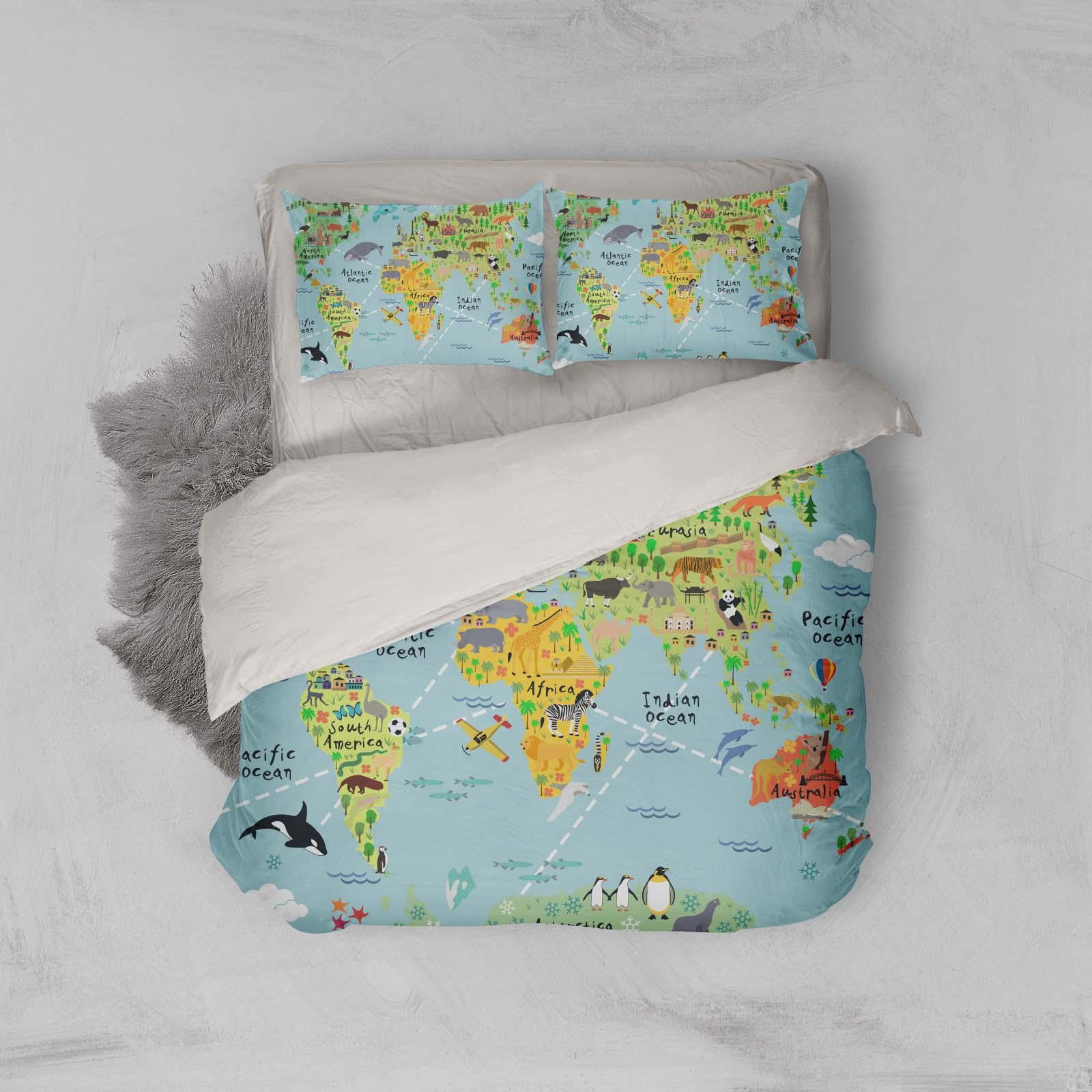 3D Green Animals World Map Quilt Cover Set Bedding Set Pillowcases 31- Jess Art Decoration