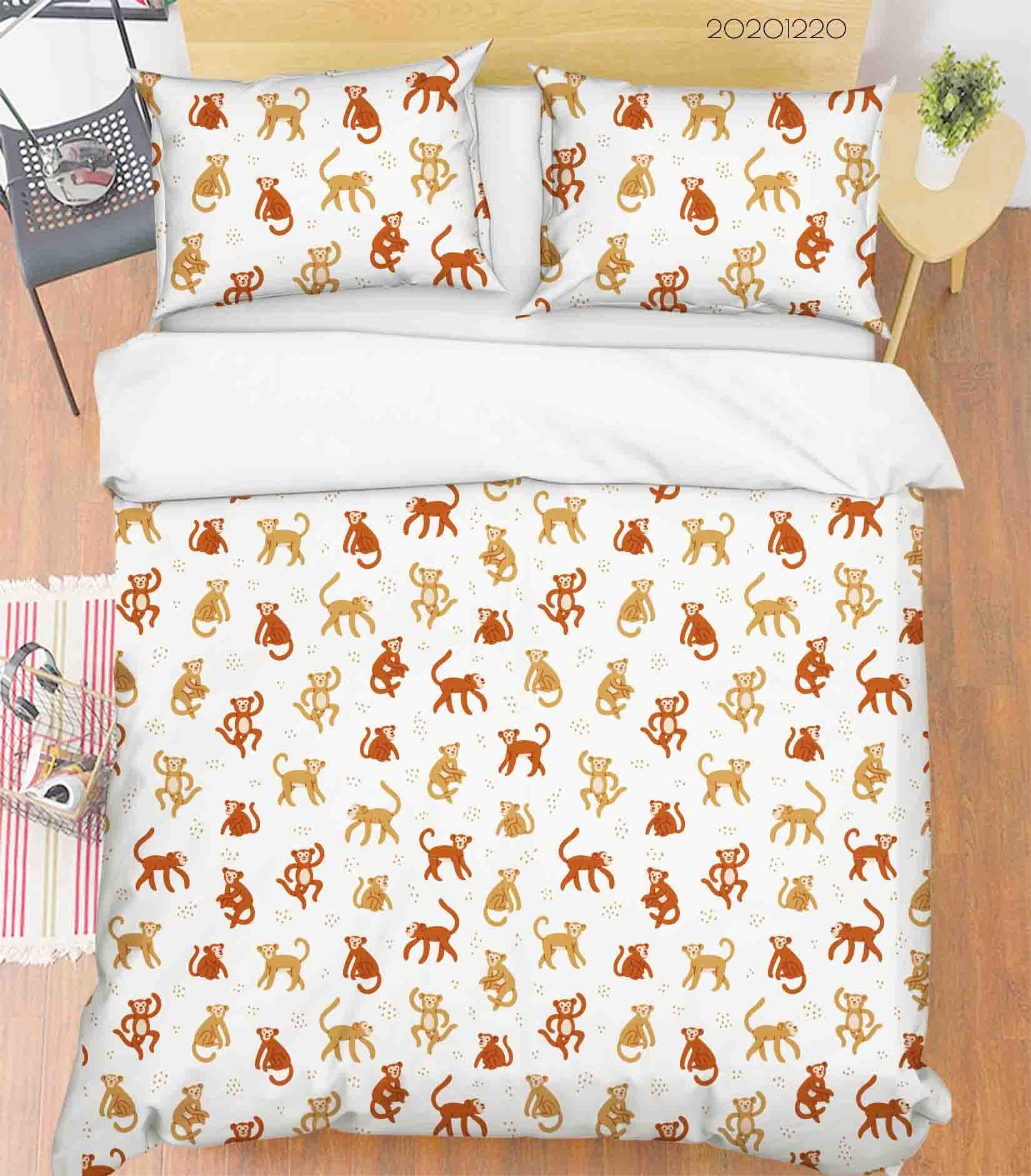 3D Hand Drawn Animal Monkey Quilt Cover Set Bedding Set Duvet Cover Pillowcases 33- Jess Art Decoration