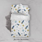 3D Cartoon Space Rocket Planet Quilt Cover Set Bedding Set Duvet Cover Pillowcases 17- Jess Art Decoration