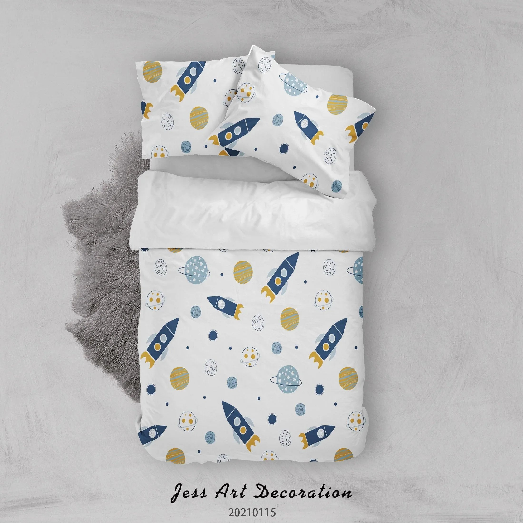 3D Cartoon Space Rocket Planet Quilt Cover Set Bedding Set Duvet Cover Pillowcases 17- Jess Art Decoration