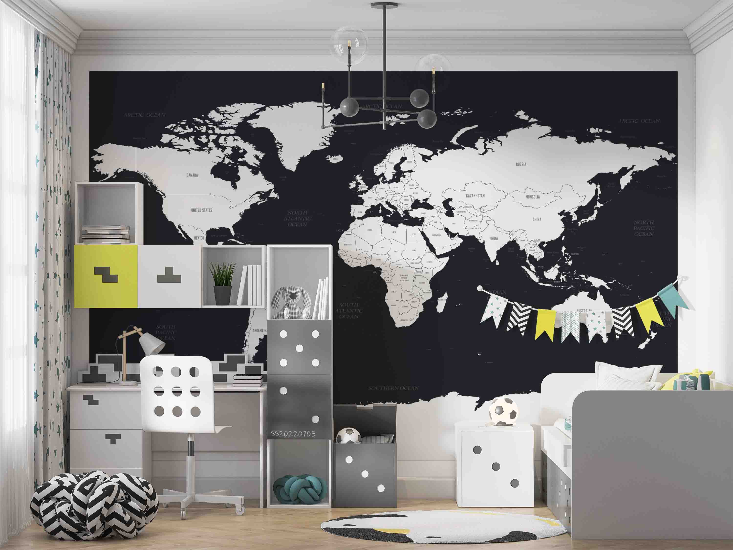 3D World Map Black White Wall Mural Wallpaper GD 1096- Jess Art Decoration