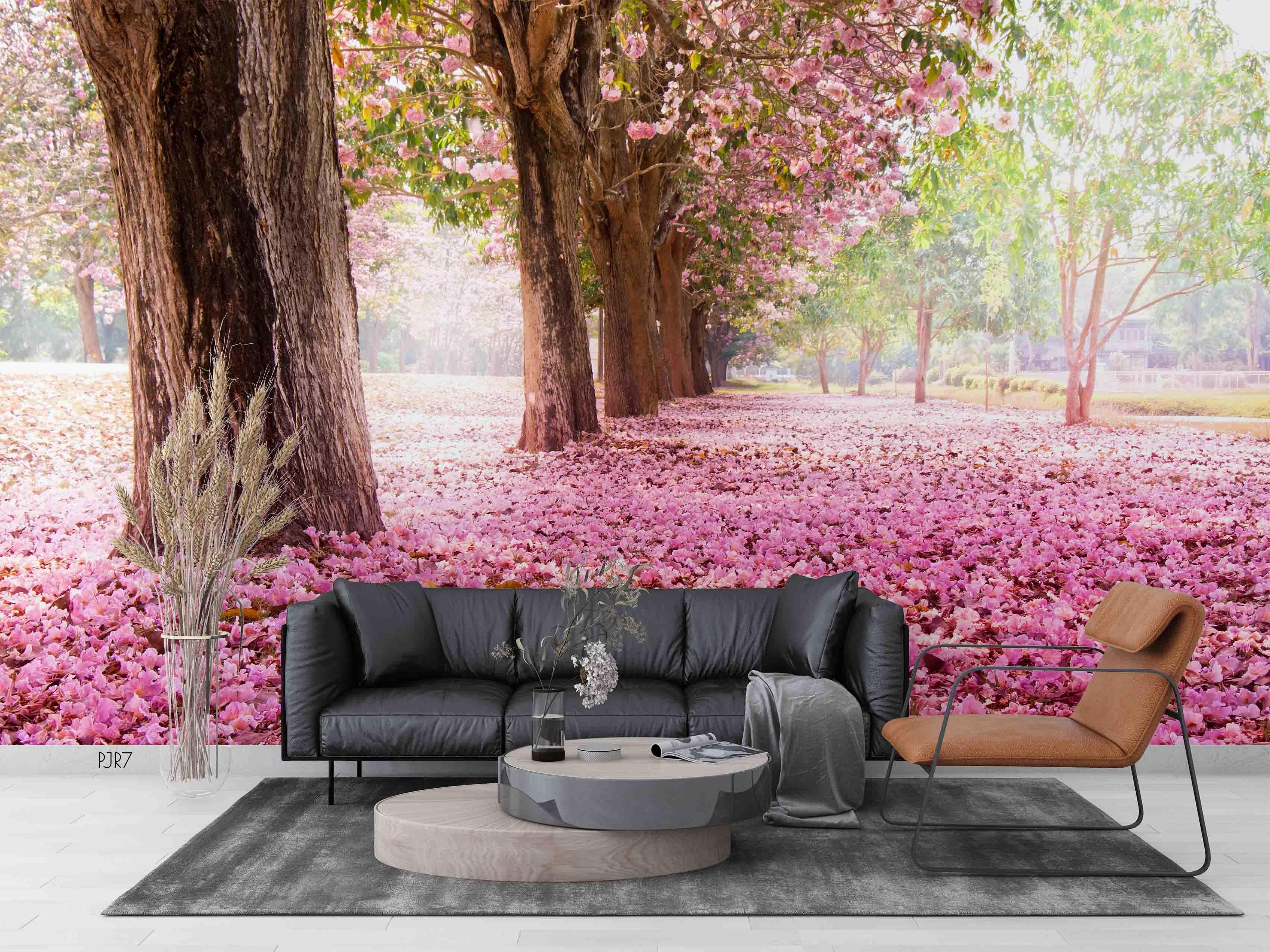 3D Pink Blossom Tree spring blossom landscape wall mural wallpaper for living room