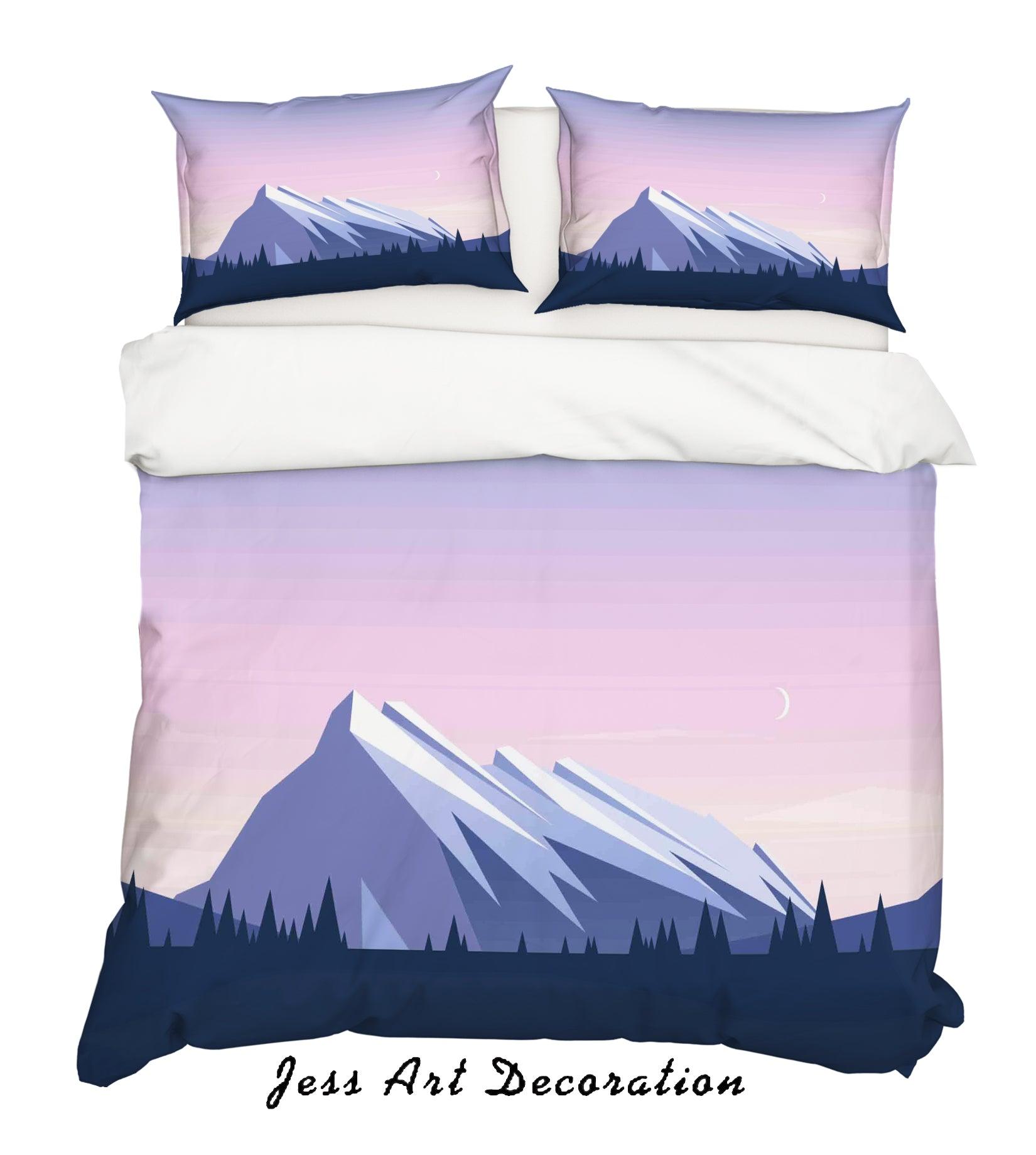 3D Purple Mountains Trees Quilt Cover Set Bedding Set Pillowcases 18- Jess Art Decoration