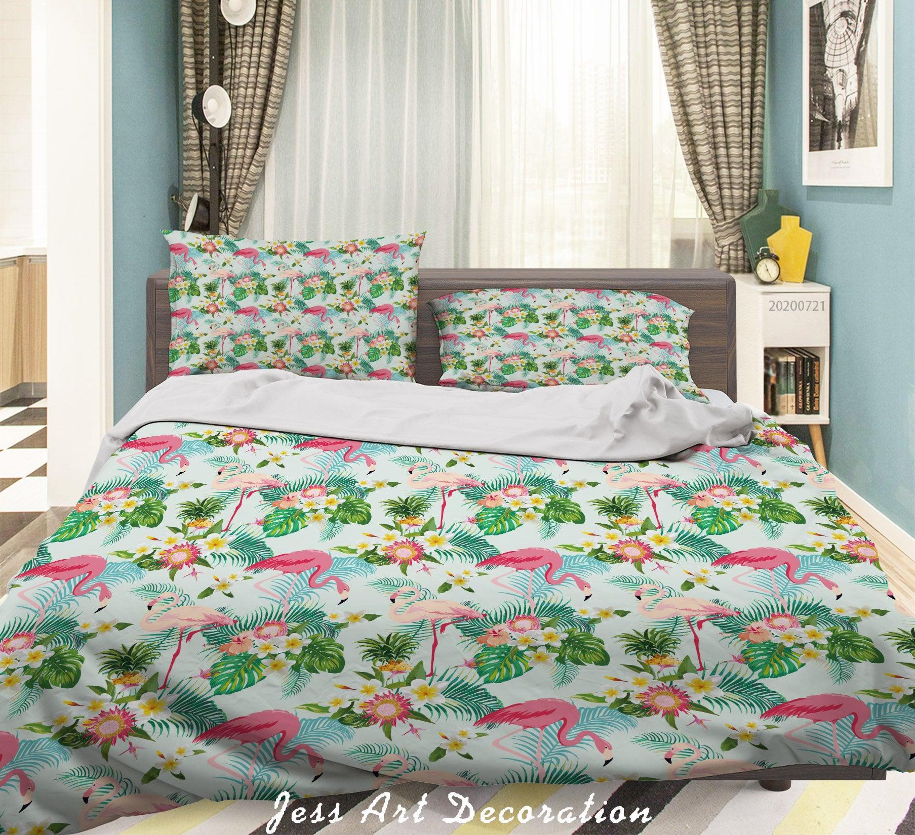 3D Fresh Red Flamingo Leaves Pattern Quilt Cover Set Bedding Set Duvet Cover Pillowcases WJ 3704- Jess Art Decoration