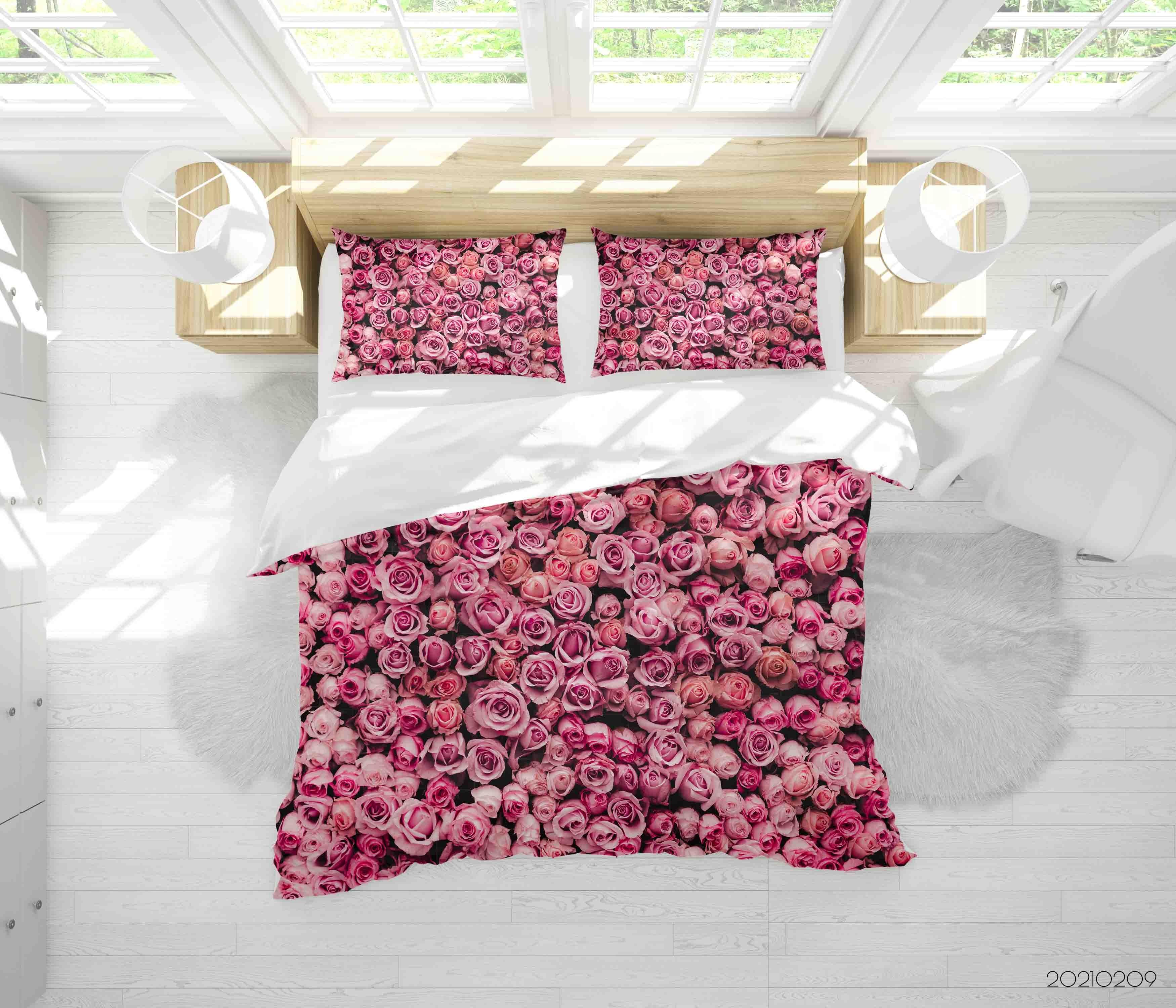 3D Pink Rose Flower Quilt Cover Set Bedding Set Duvet Cover Pillowcases 268- Jess Art Decoration