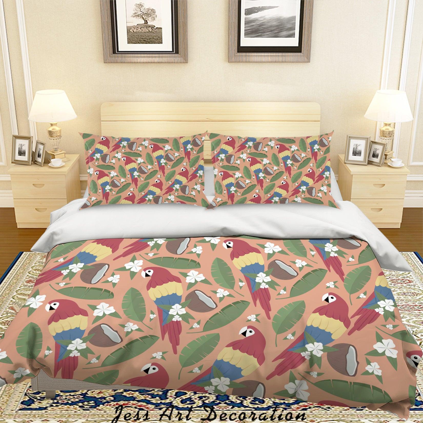 3D Hand Drawn Parrot Pattern Quilt Cover Set Bedding Set Pillowcases 9- Jess Art Decoration