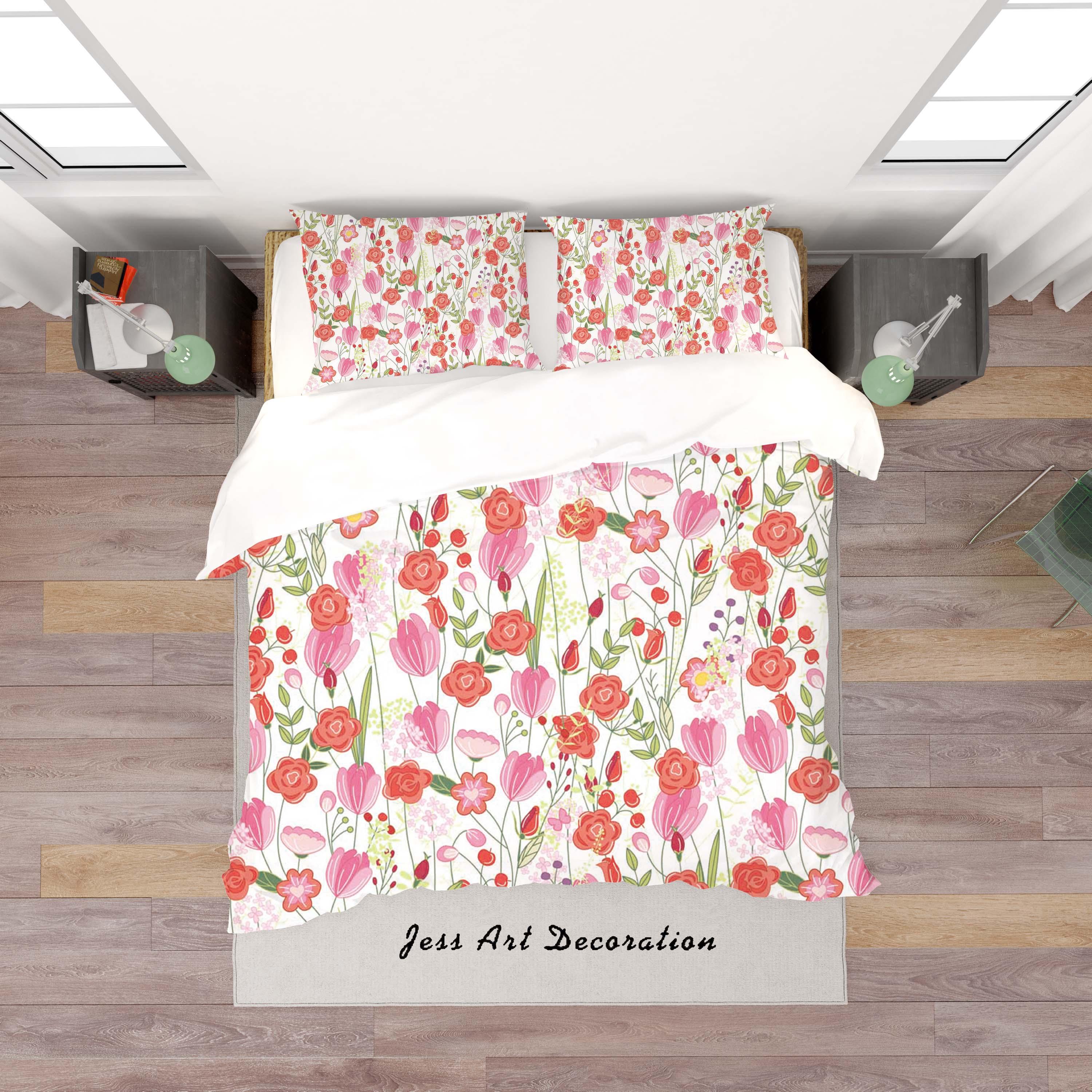 3D White Floral Quilt Cover Set Bedding Set Duvet Cover Pillowcases SF118- Jess Art Decoration