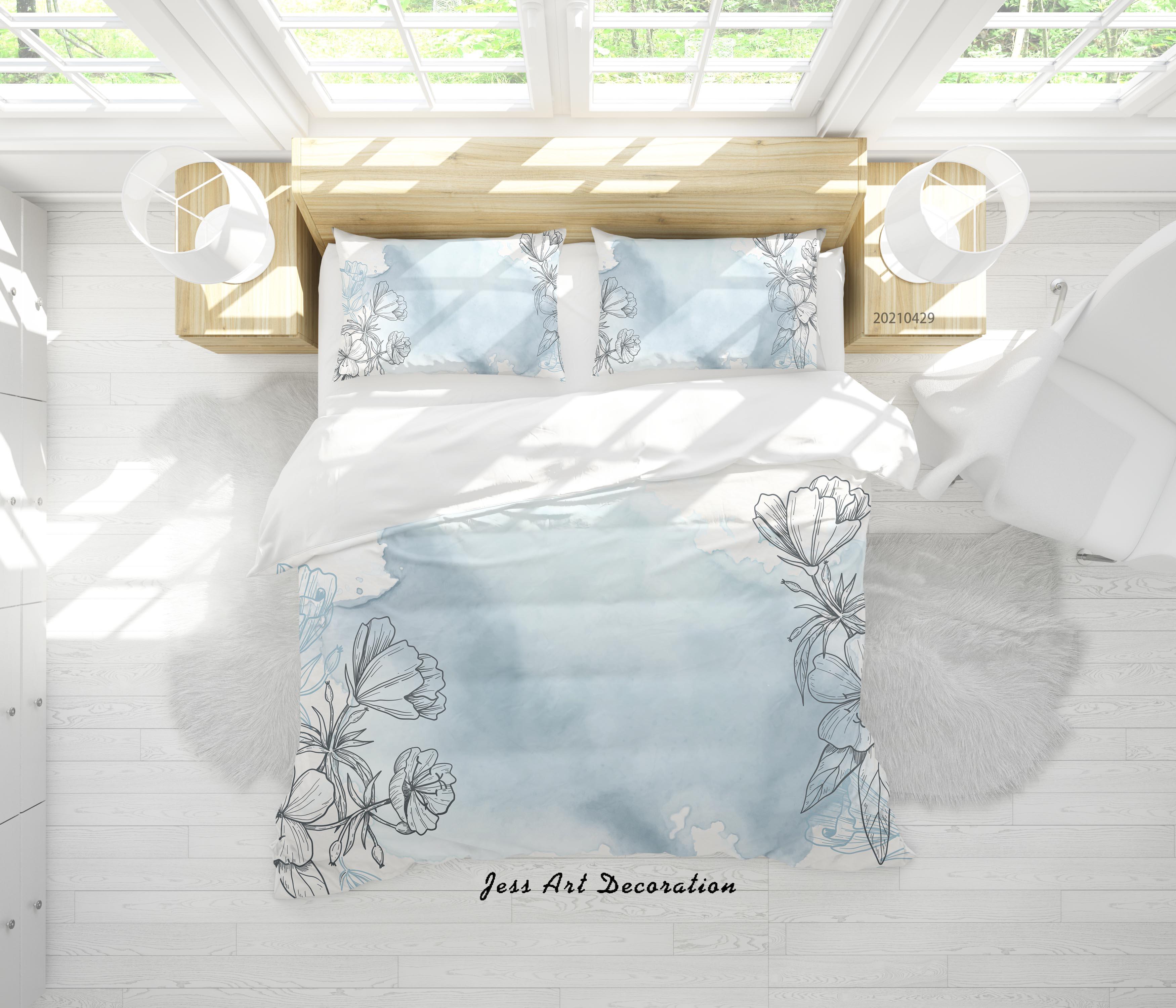 3D Watercolor Blue Floral Quilt Cover Set Bedding Set Duvet Cover Pillowcases 179- Jess Art Decoration