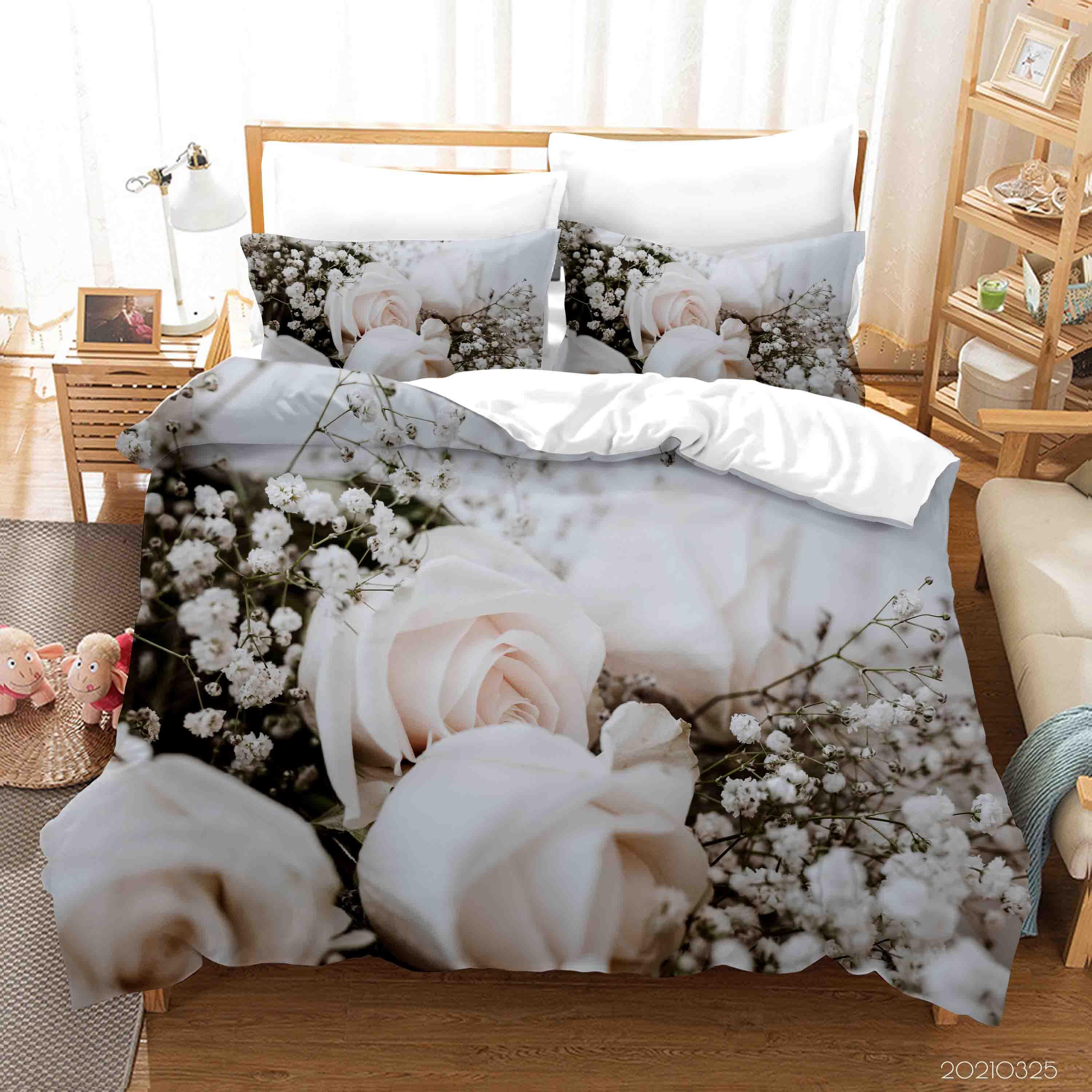 3D White Rose Floral Quilt Cover Set Bedding Set Duvet Cover Pillowcases 297- Jess Art Decoration