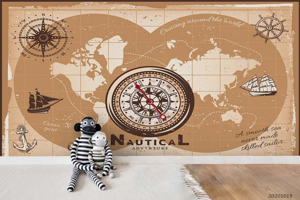 3D Vintage Nautical World Map Wall Mural Wallpaper WJ 9469- Jess Art Decoration