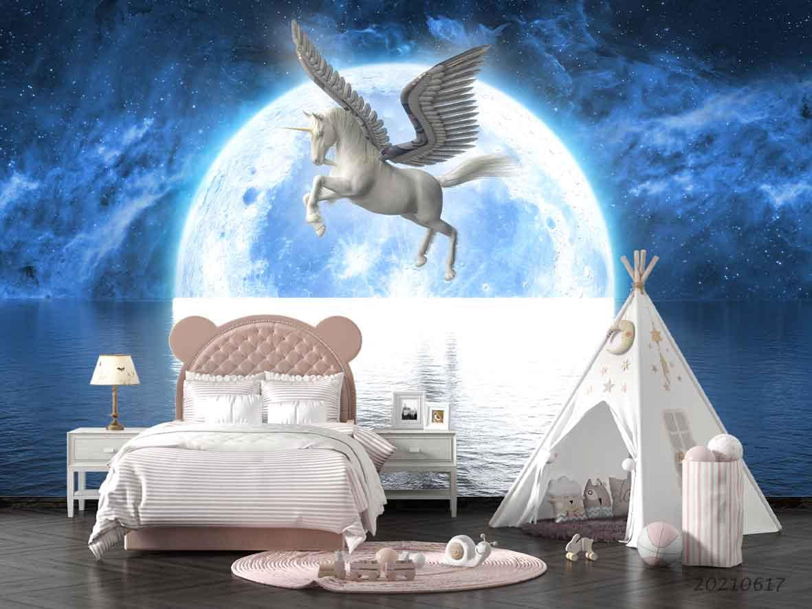 3D Moon Night Sea Pegasus Wall Mural Wallpaper LQH 134- Jess Art Decoration