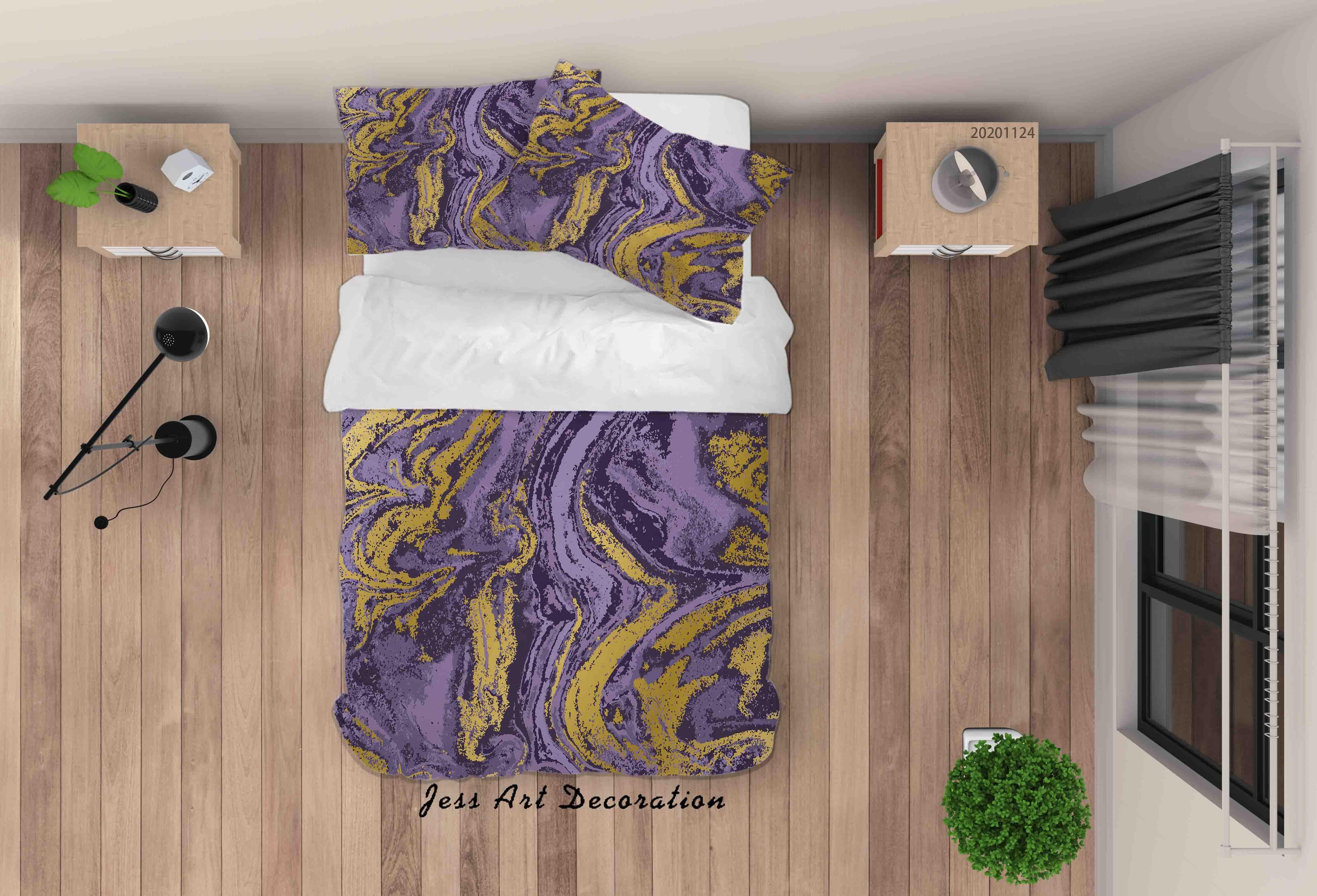 3D Abstract Golden Purple Marbled Quilt Cover Set Bedding Set Duvet Cover Pillowcases LXL- Jess Art Decoration