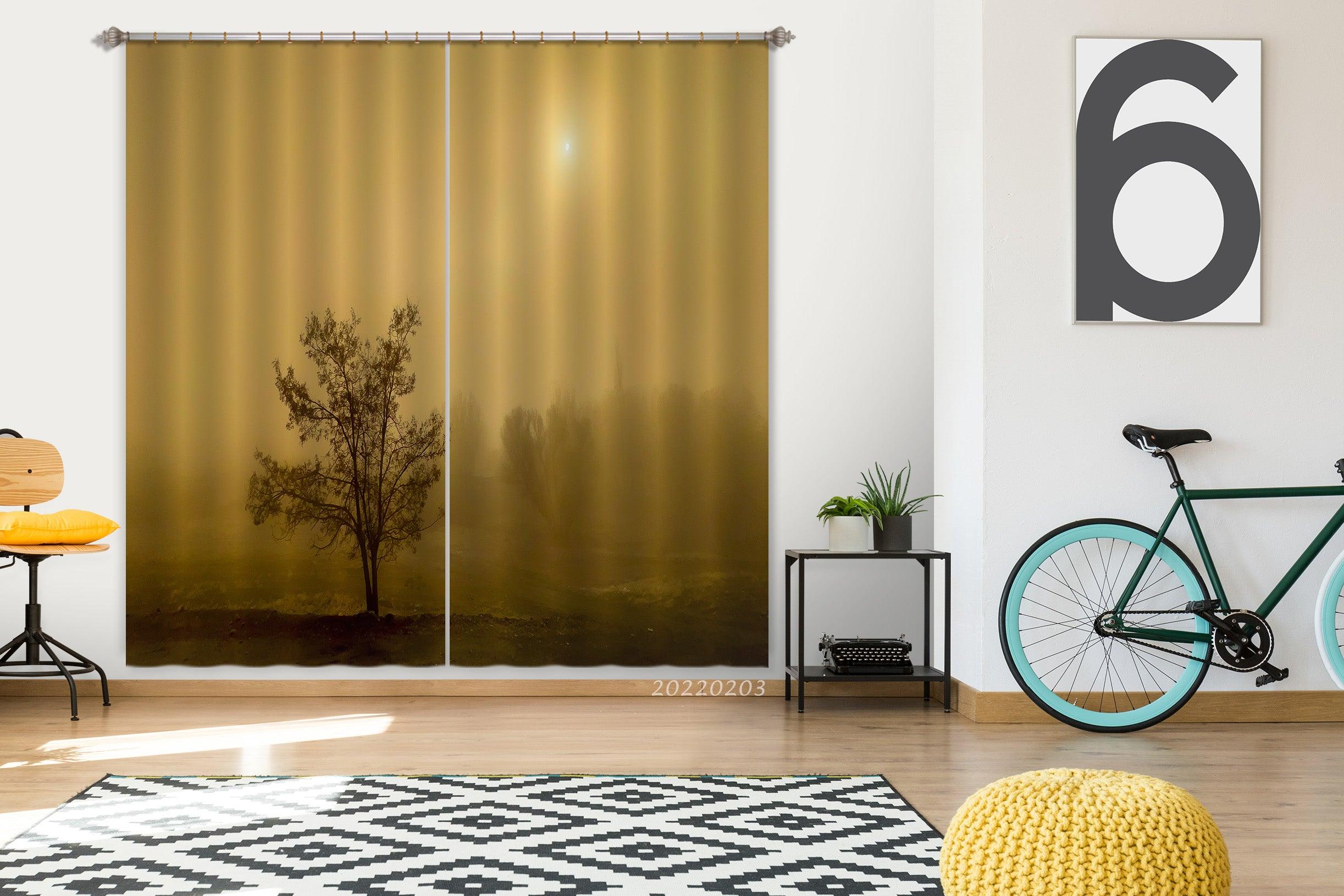 3D Tree Yellow Sand Sun Curtains and Drapes GD 1158- Jess Art Decoration