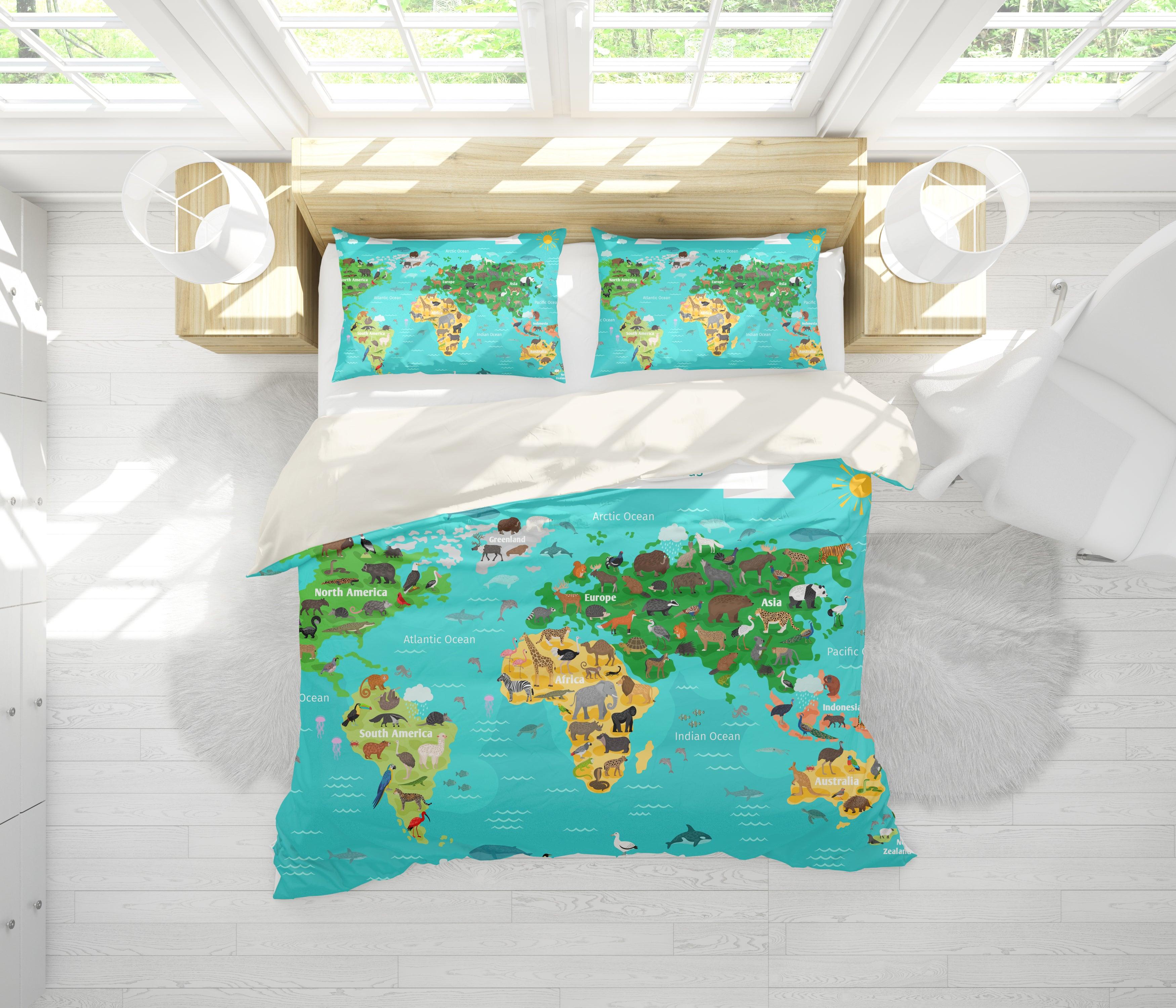 3D Green World Map Quilt Cover Set Bedding Set Pillowcases 248- Jess Art Decoration