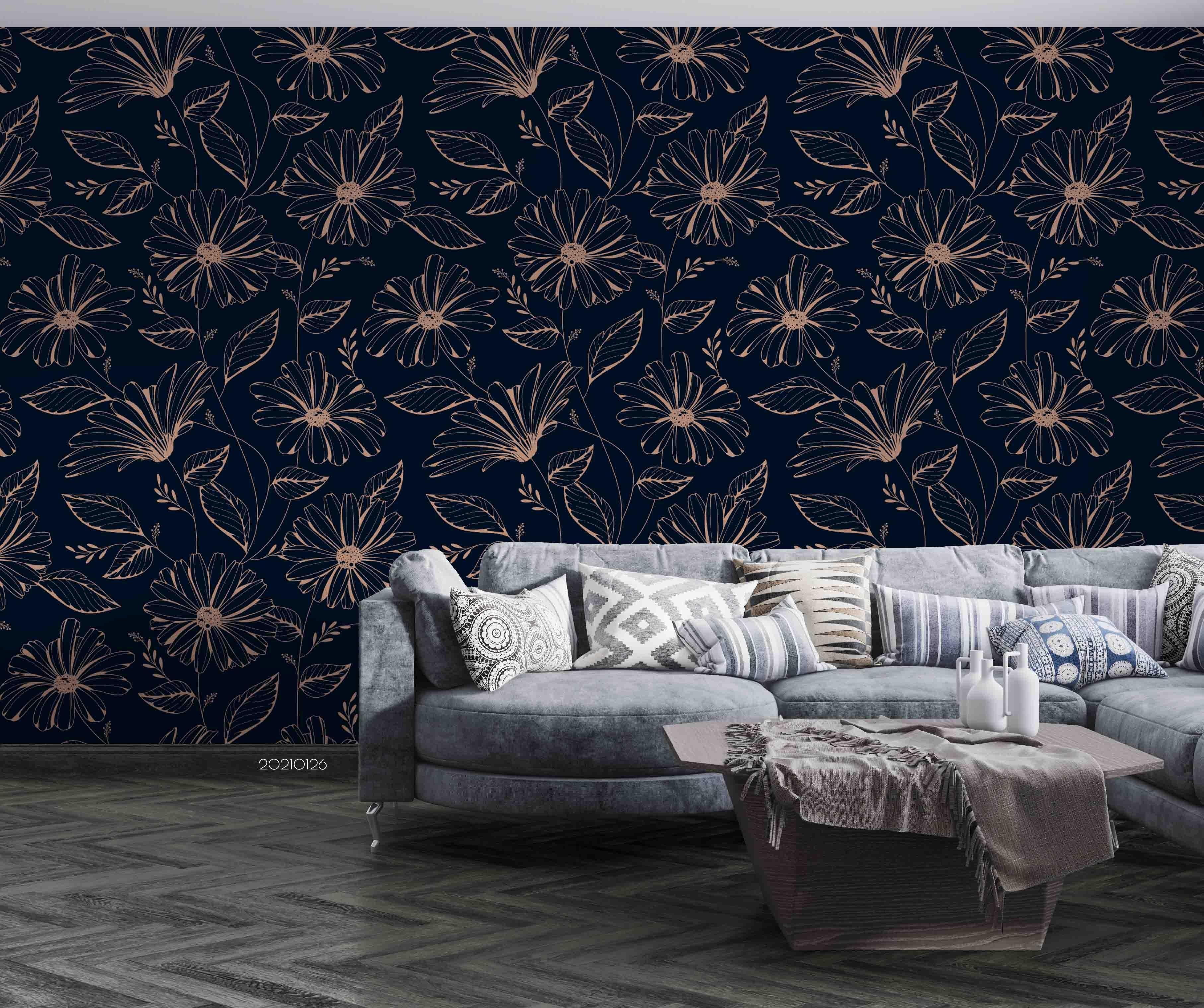 3D Hand Drawn Black Floral Wall Mural Wallpaper LQH 14- Jess Art Decoration