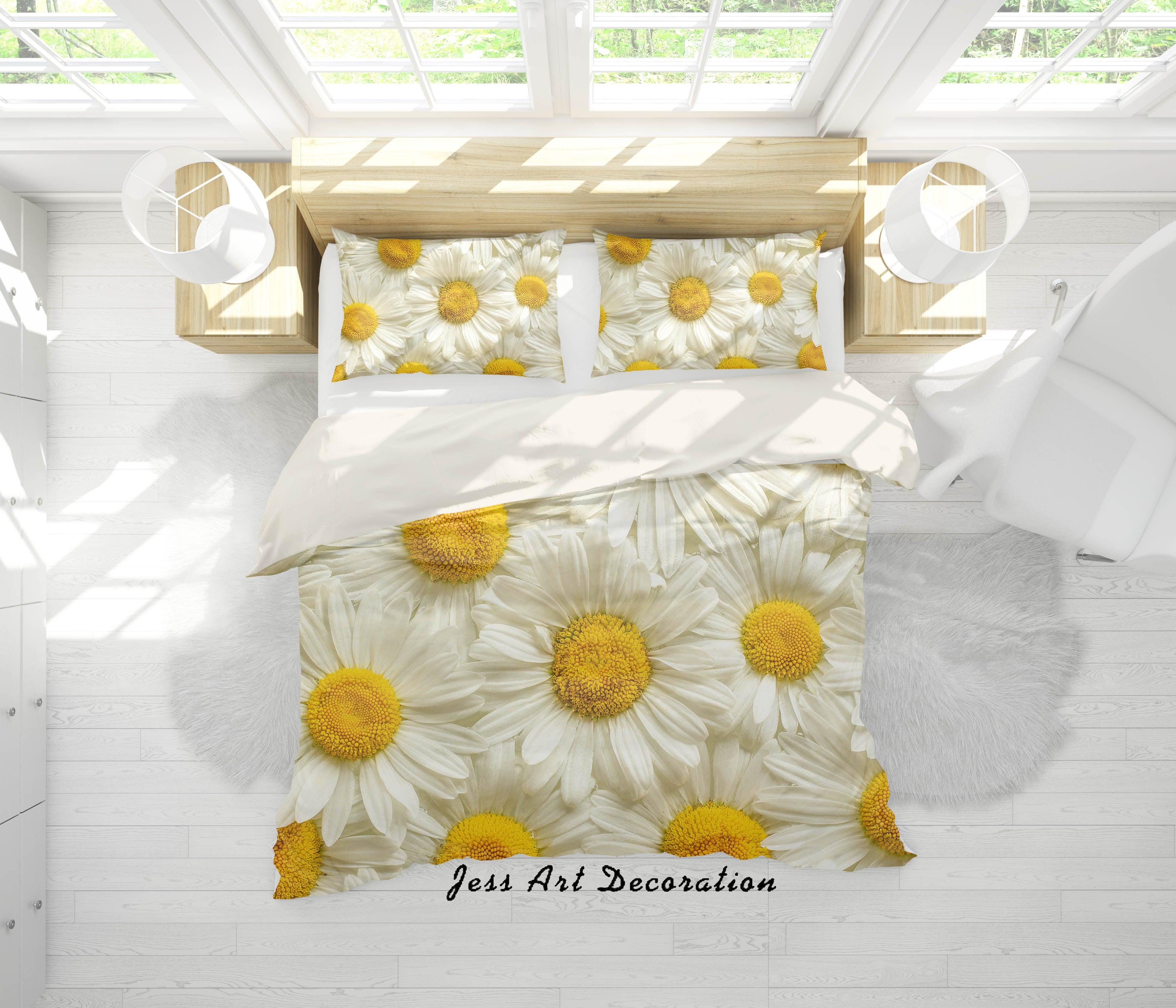 3D White Daisy Floral Quilt Cover Set Bedding Set Pillowcases 76- Jess Art Decoration