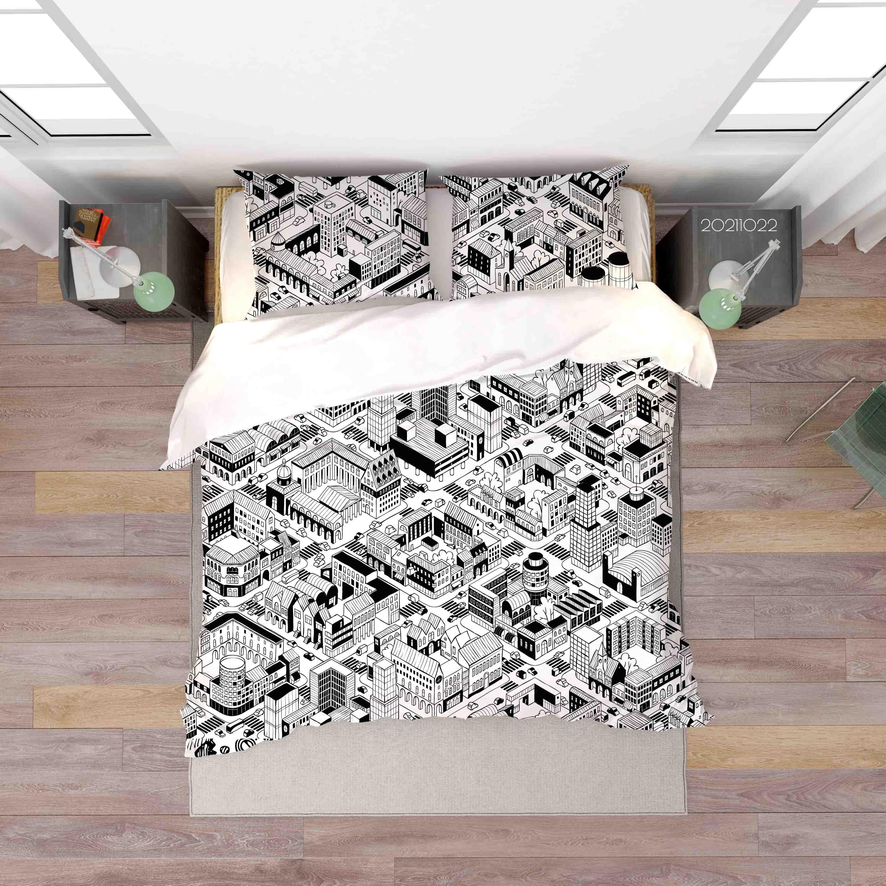 3D Abstract City Building Graffiti Quilt Cover Set Bedding Set Duvet Cover Pillowcases 14- Jess Art Decoration