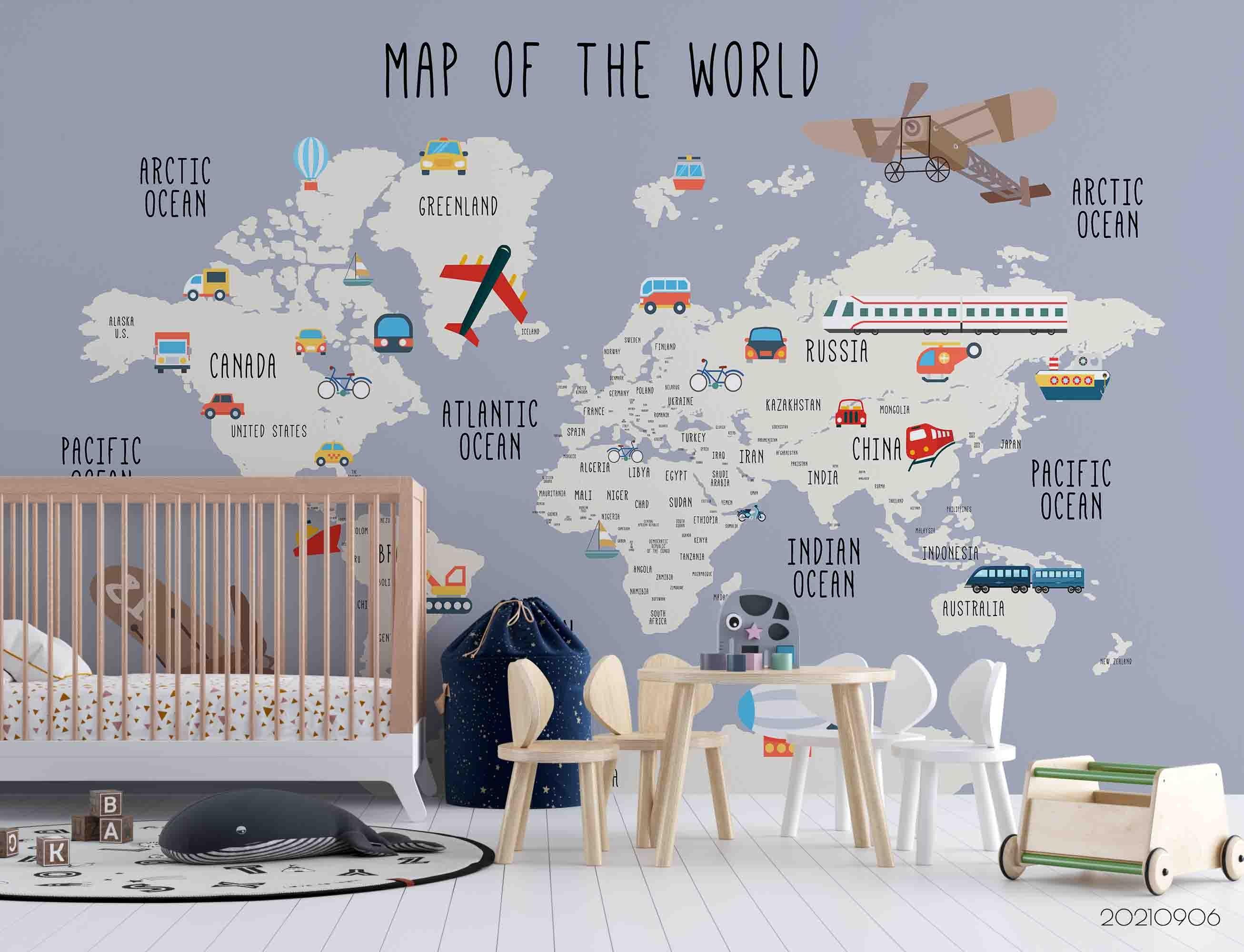 3D Cartoon World Map Kids Wall Mural Wallpaper LQH 560- Jess Art Decoration