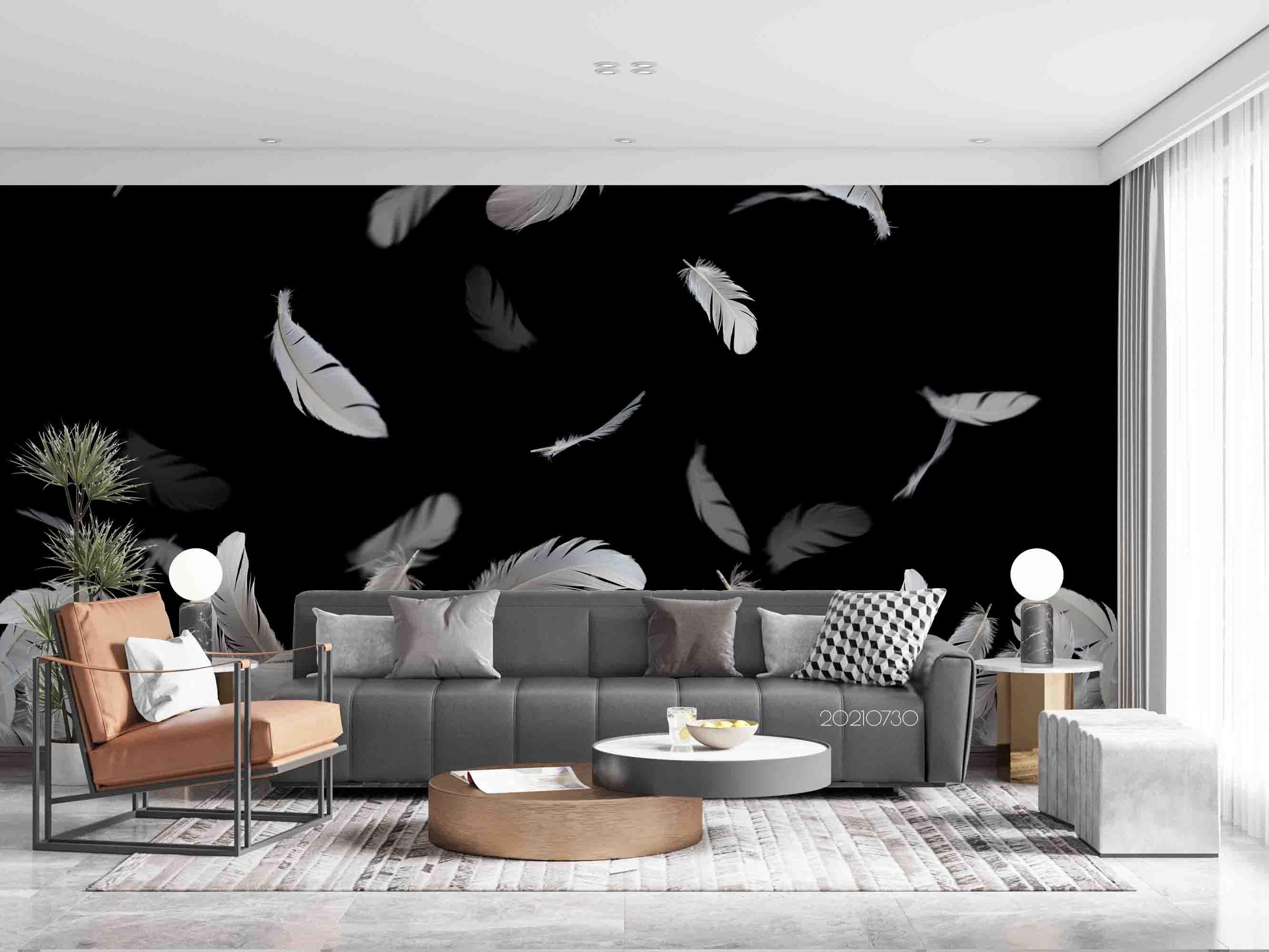 3D White Feather Floating Wall Mural Wallpaper SWW4446- Jess Art Decoration