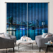 3D Night City Building Bridge River Curtains and Drapes GD 1886- Jess Art Decoration