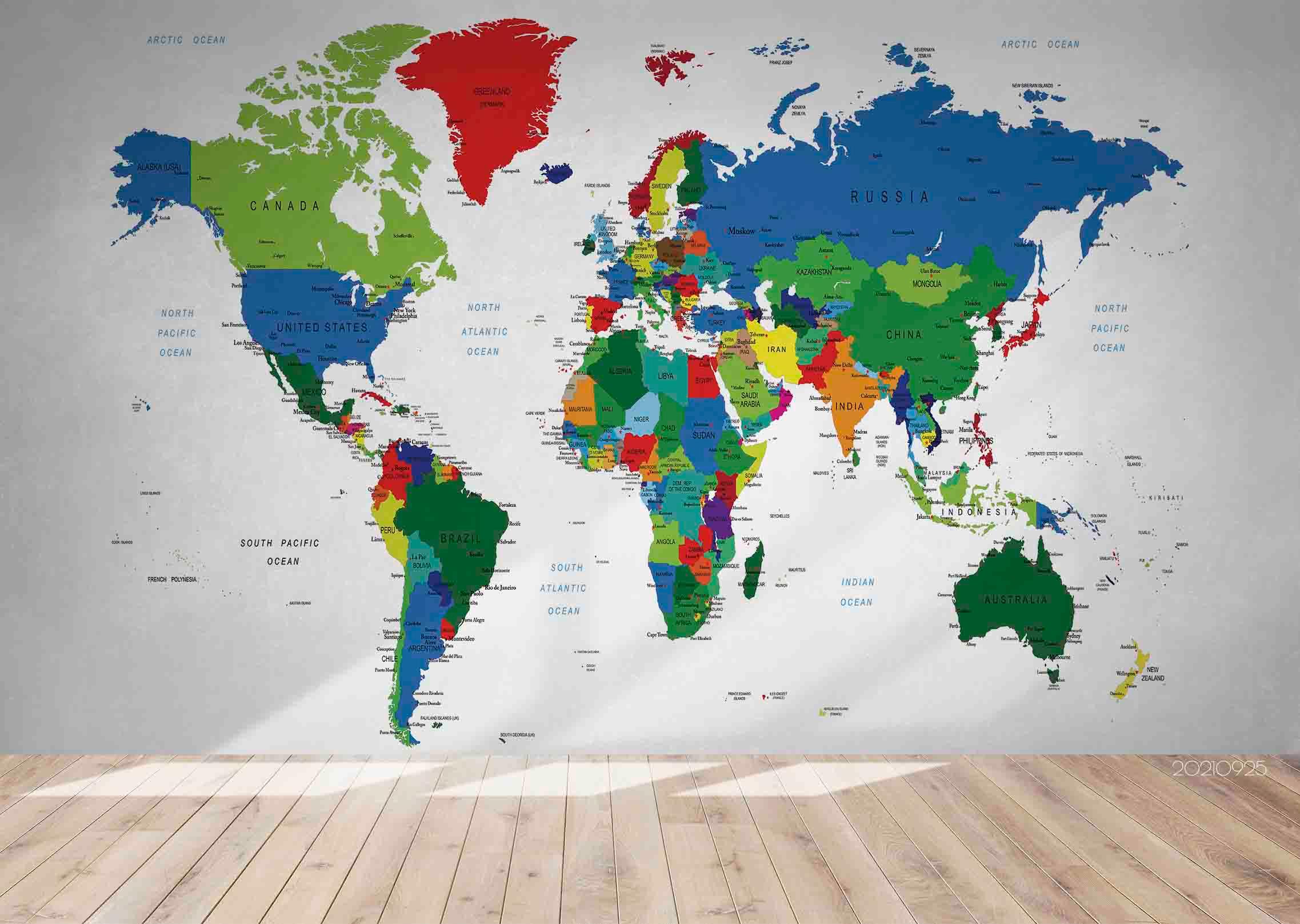 3D Color World Map Wall Mural Wallpaper LQH 200- Jess Art Decoration