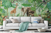 3D Elephant Giraffe Jungle Wall Mural Wallpaper 07- Jess Art Decoration