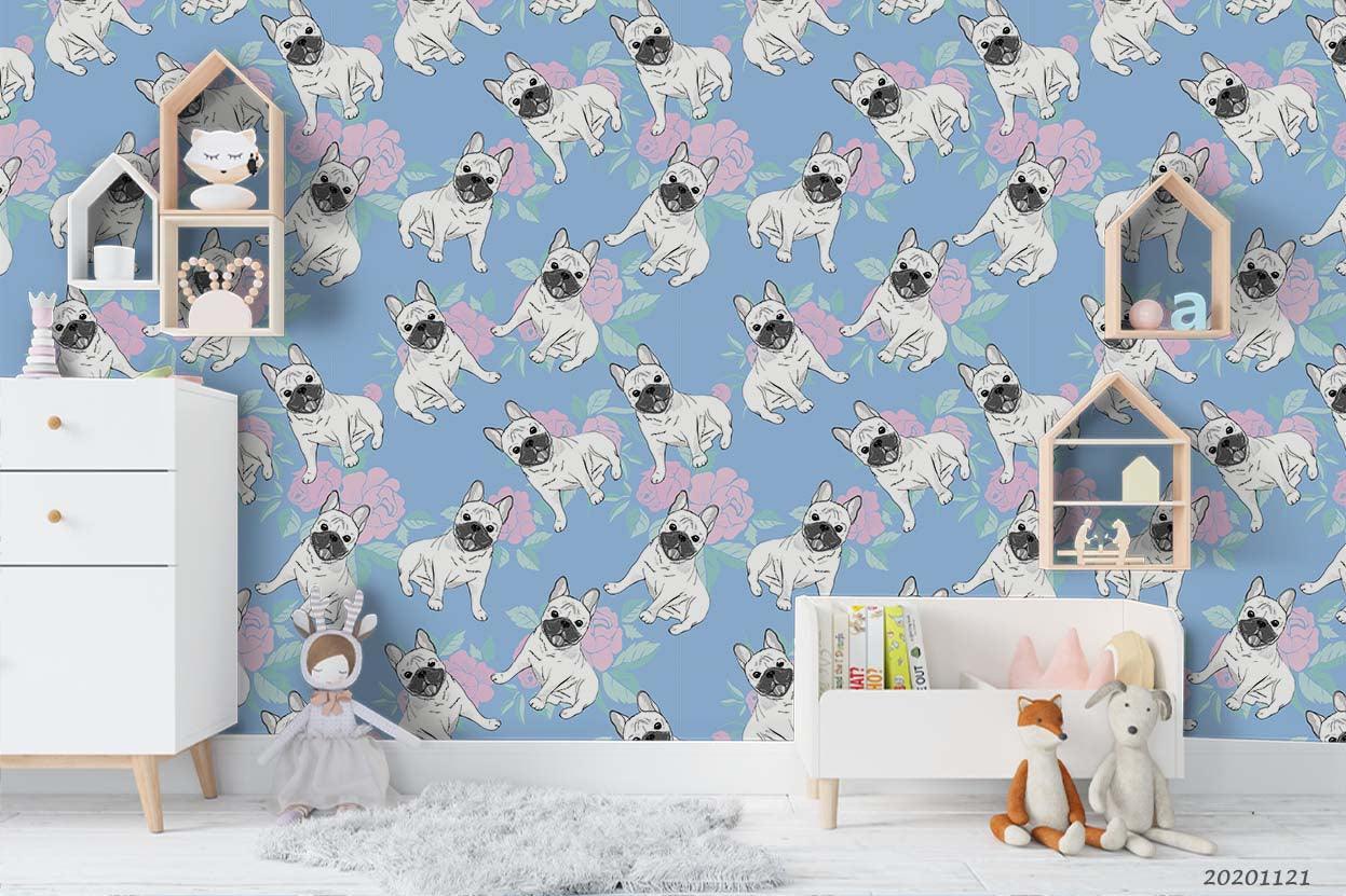 3D Cartoon Animal Blue Dog Wall Mural Wallpaper LQH 91- Jess Art Decoration