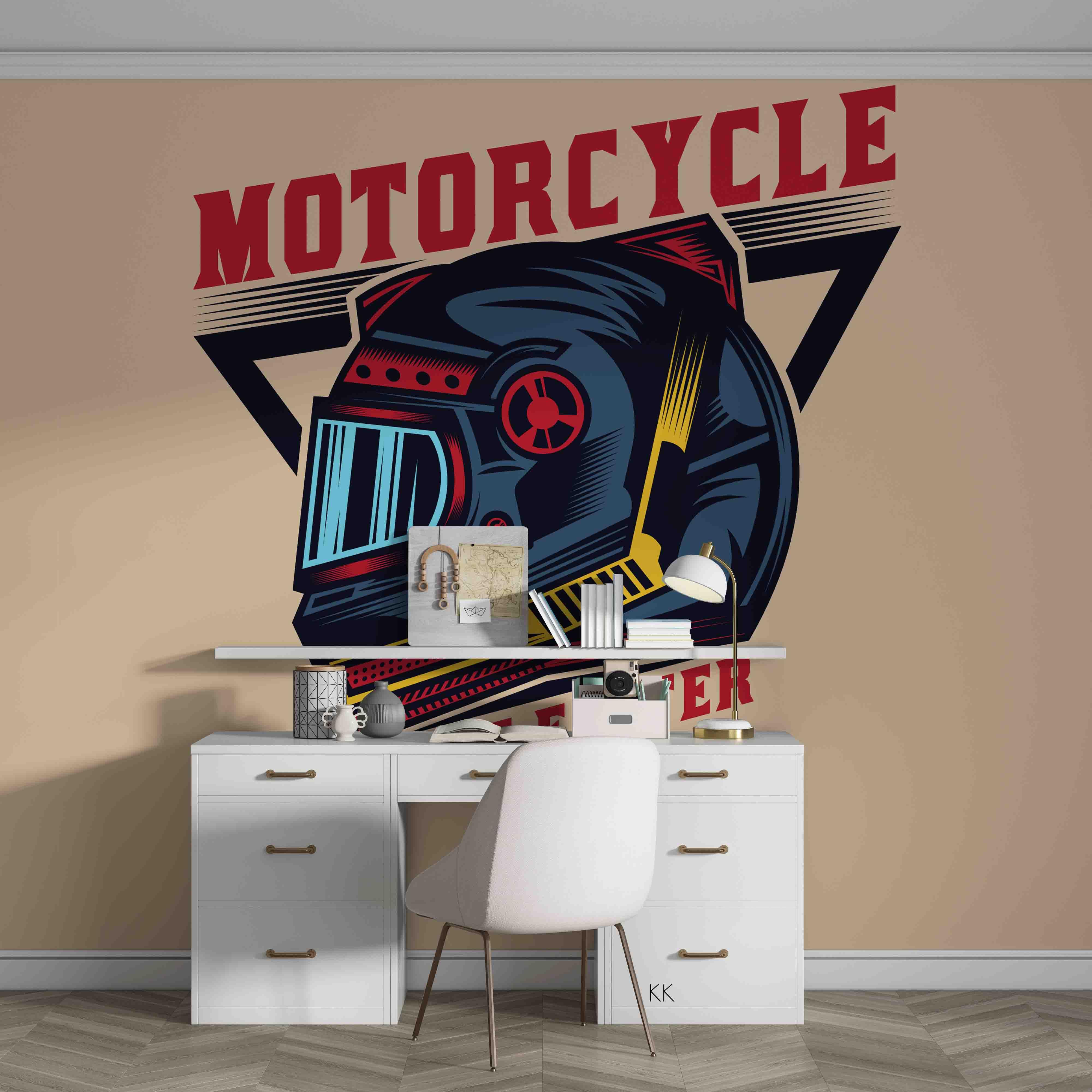 3D Vintage Custom Motorcycle Helmet Badge Design Wall Mural Wallpaper GD 3187- Jess Art Decoration