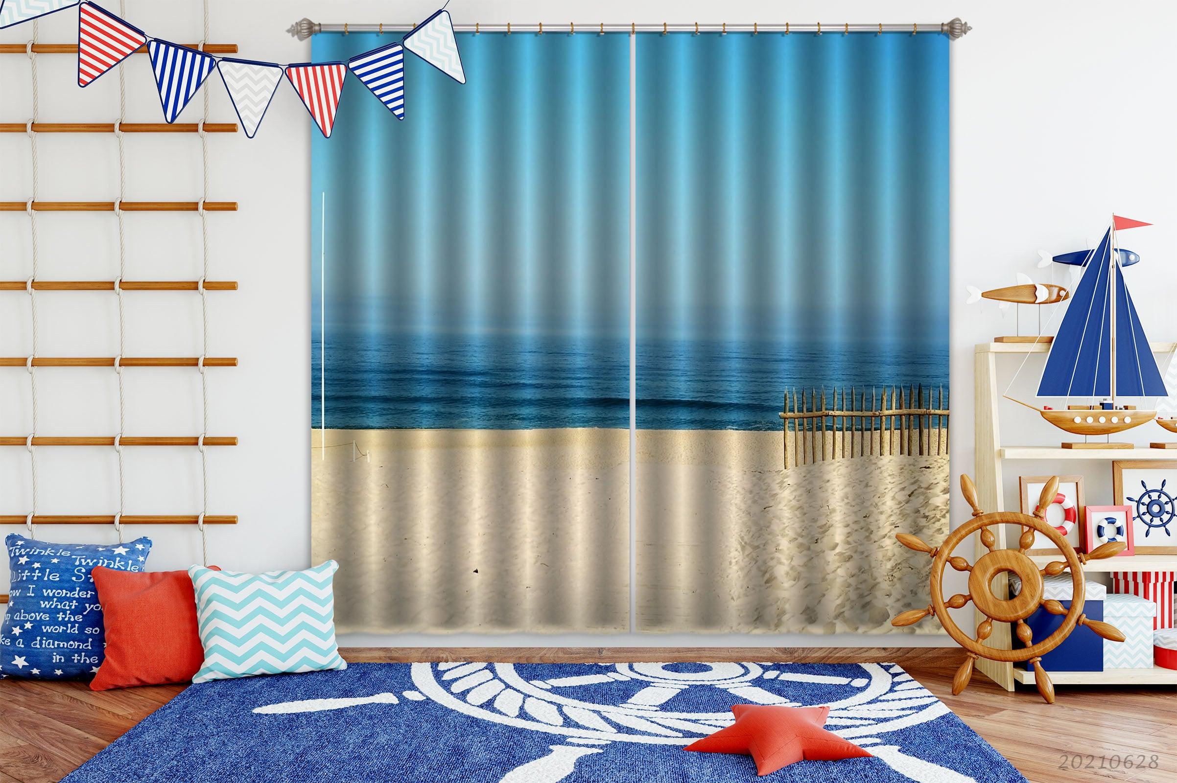 3D Blue Sky Beach Nature Landscape Curtains and Drapes LQH 35- Jess Art Decoration