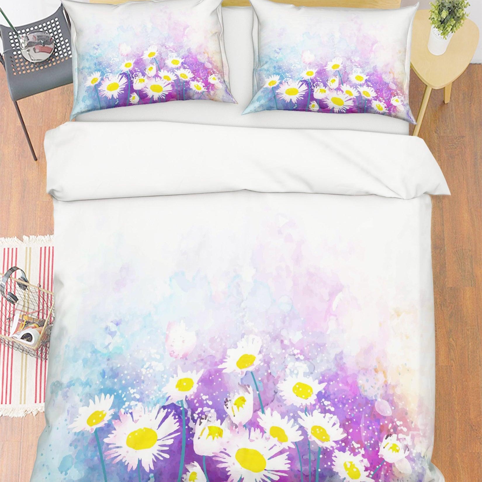 3D Purple White Floral Quilt Cover Set Bedding Set Pillowcases 32- Jess Art Decoration