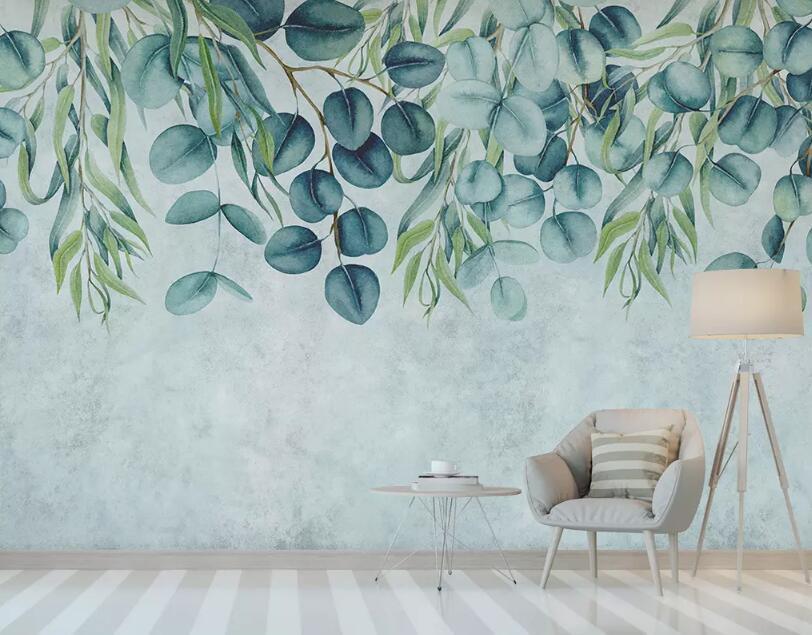 3D Watercolor Partysu Leaves Wall Mural Removable 165- Jess Art Decoration