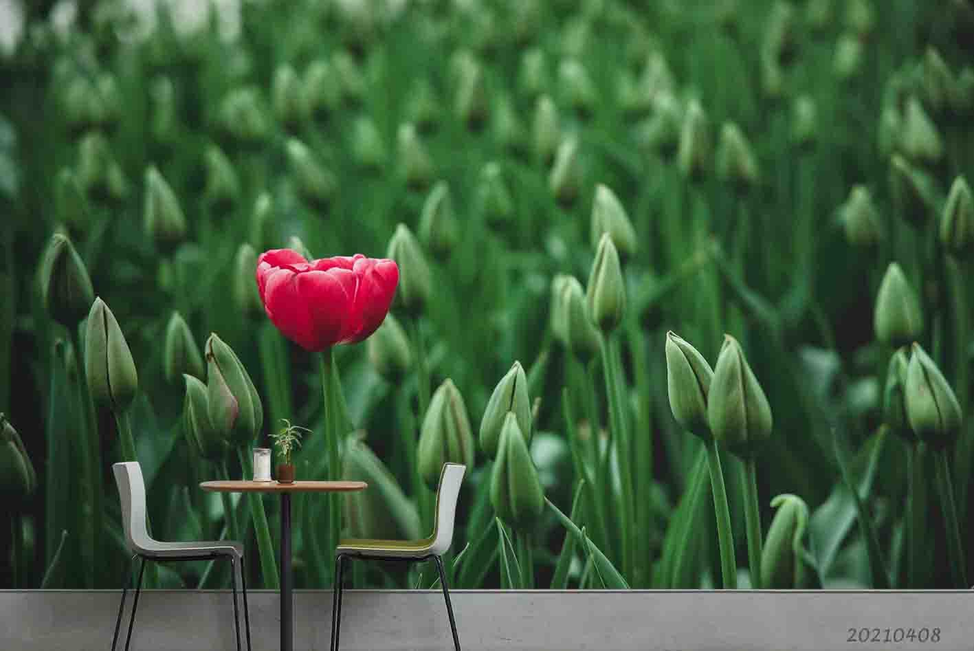 3D Red Tulip Floral Wall Mural Wallpaper LQH 4- Jess Art Decoration