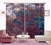 3D Idyllic Plant Leaf Blue Flower Curtains and Drapes GD 4423- Jess Art Decoration