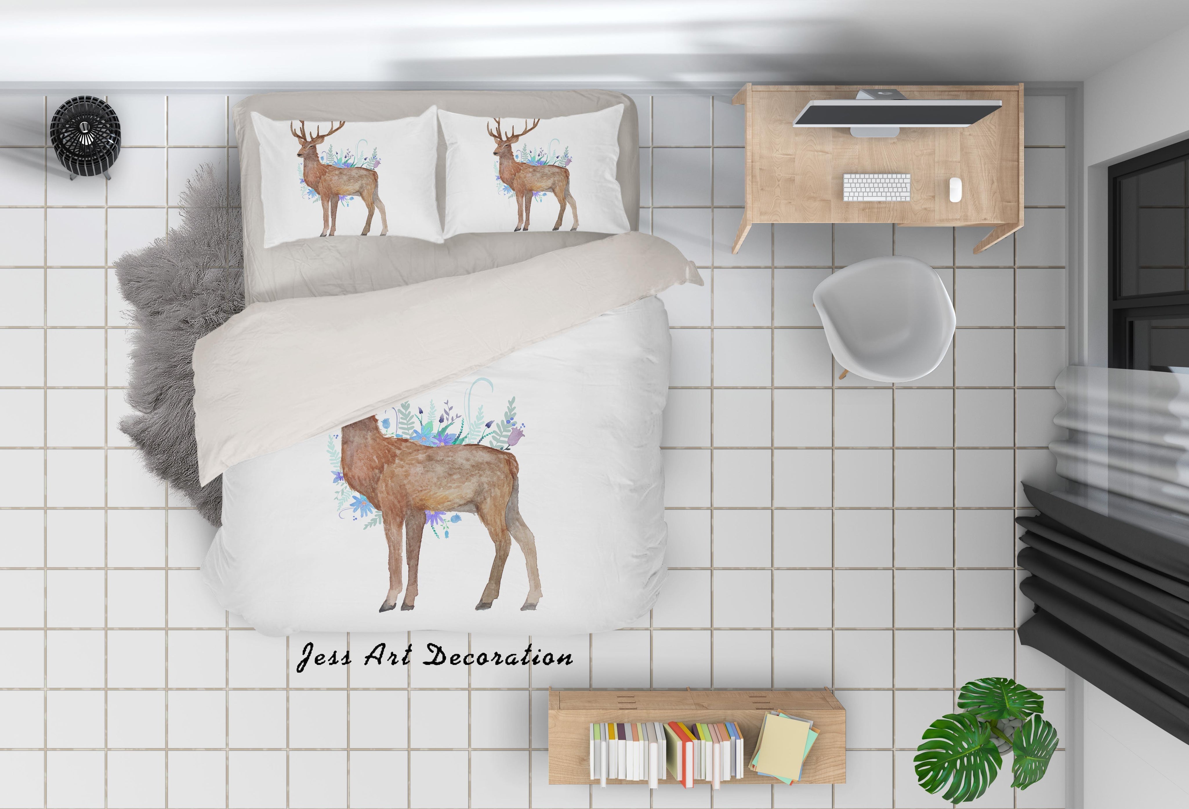 3D White Elk Quilt Cover Set Bedding Set Pillowcases 13- Jess Art Decoration