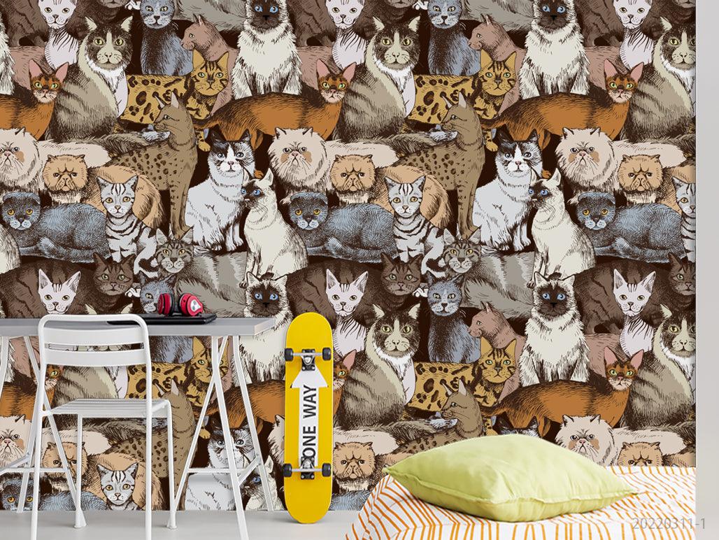 3D Cats Seamless  Wall Mural Wallpaper sww 90- Jess Art Decoration