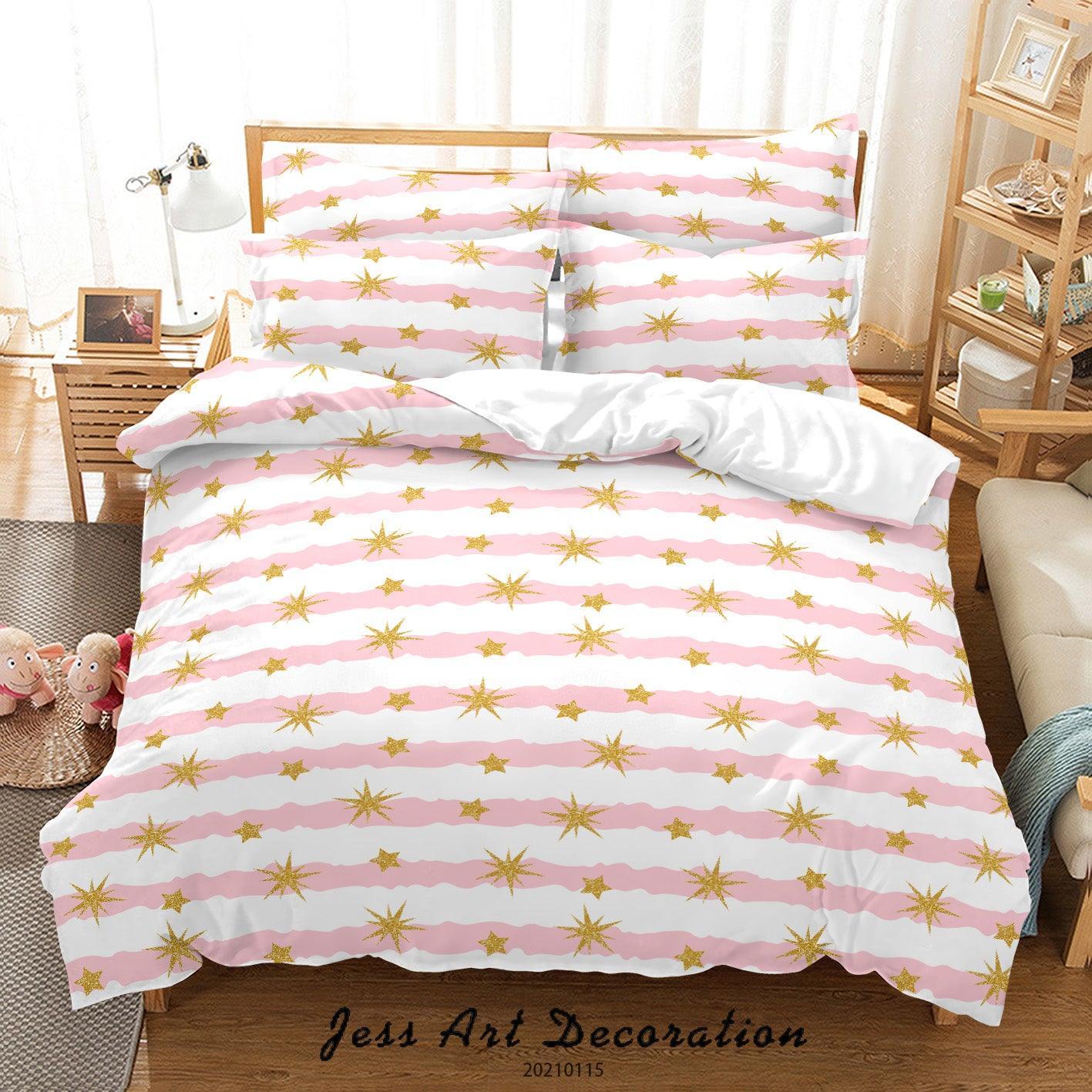 3D Hand Drawn Pink Stripes Stars Quilt Cover Set Bedding Set Duvet Cover Pillowcases 18- Jess Art Decoration